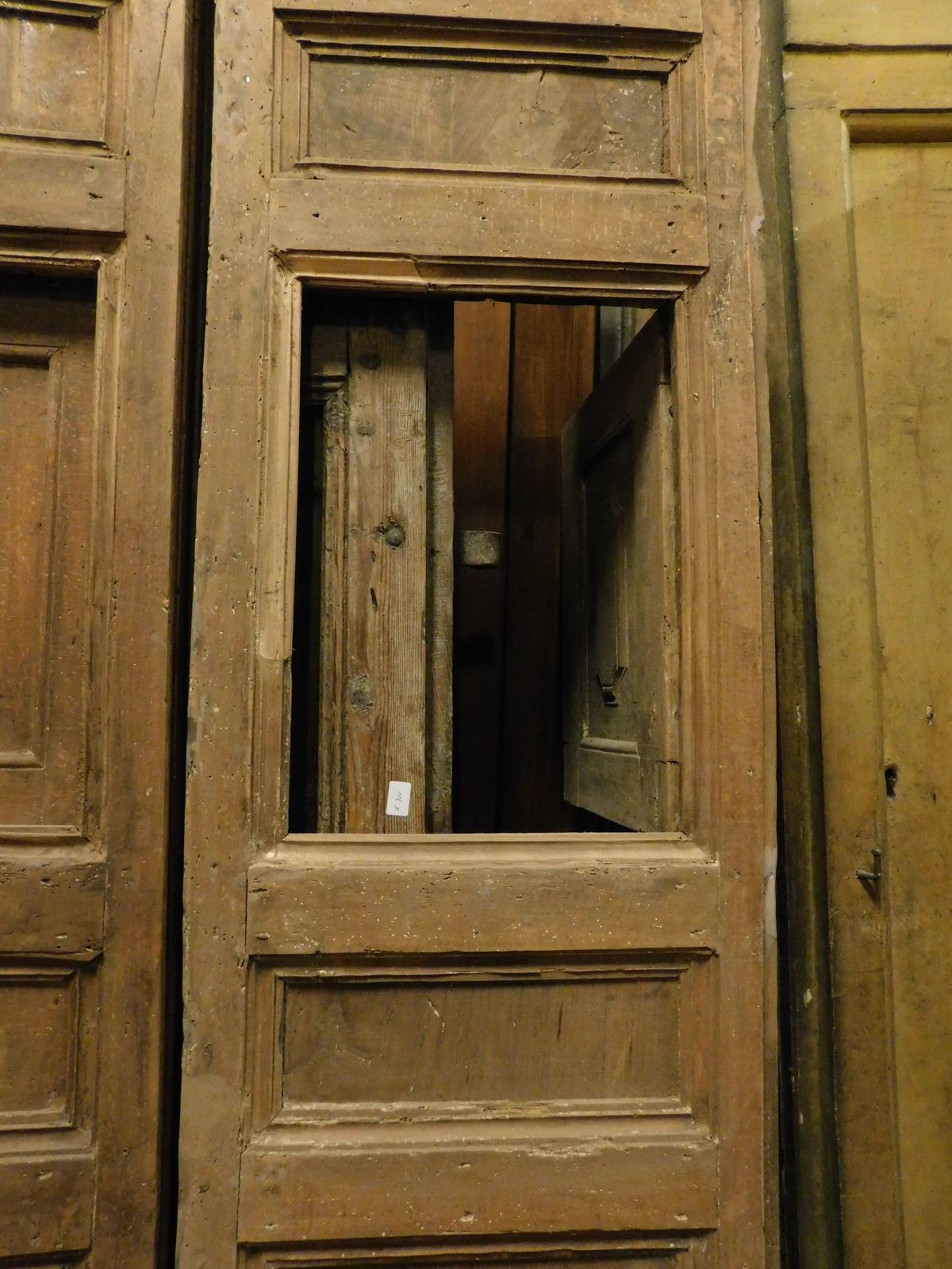Double Leaf Door In Walnut With Small Opening Windows, Italy photo vintage
