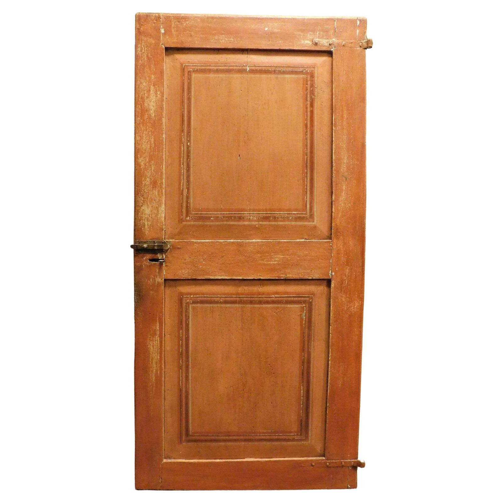 Single Leaf Door In Orange Lacquered Wood With Painted Squares, Italy