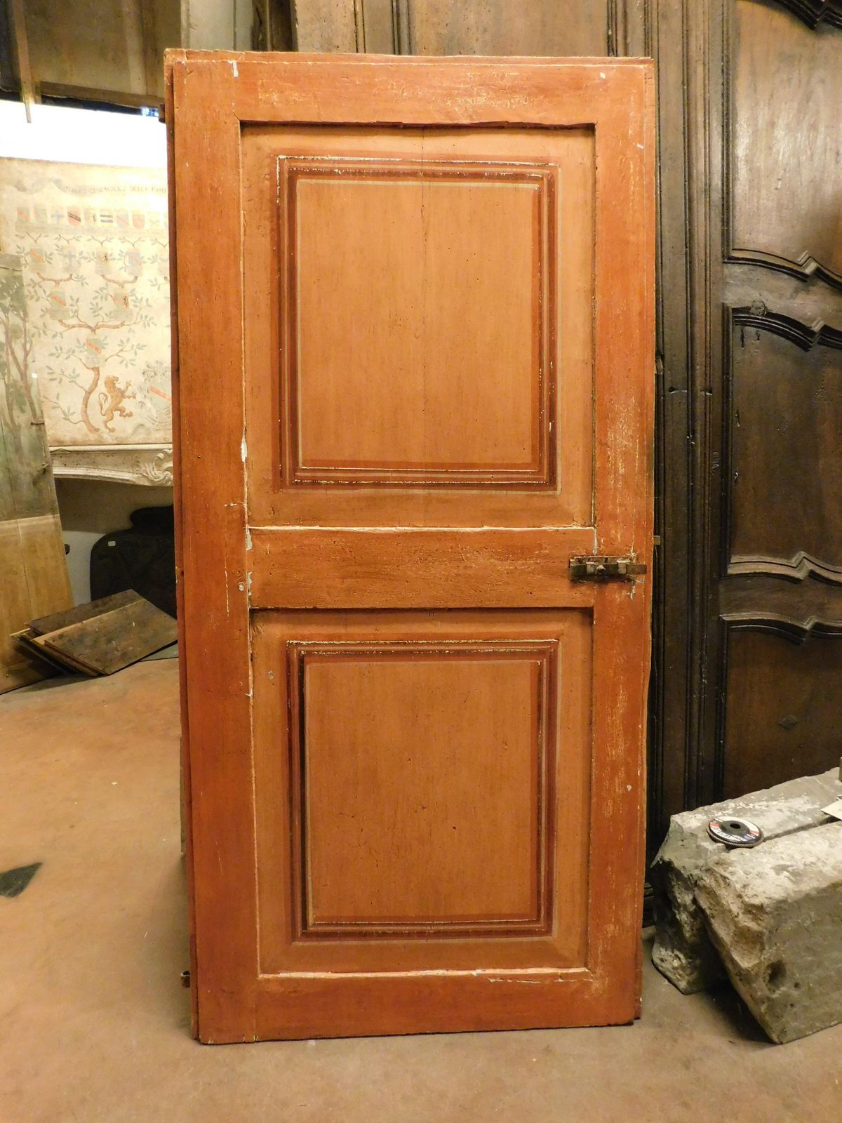 Single Leaf Door In Orange Lacquered Wood With Painted Squares, Italy photo vinterior
