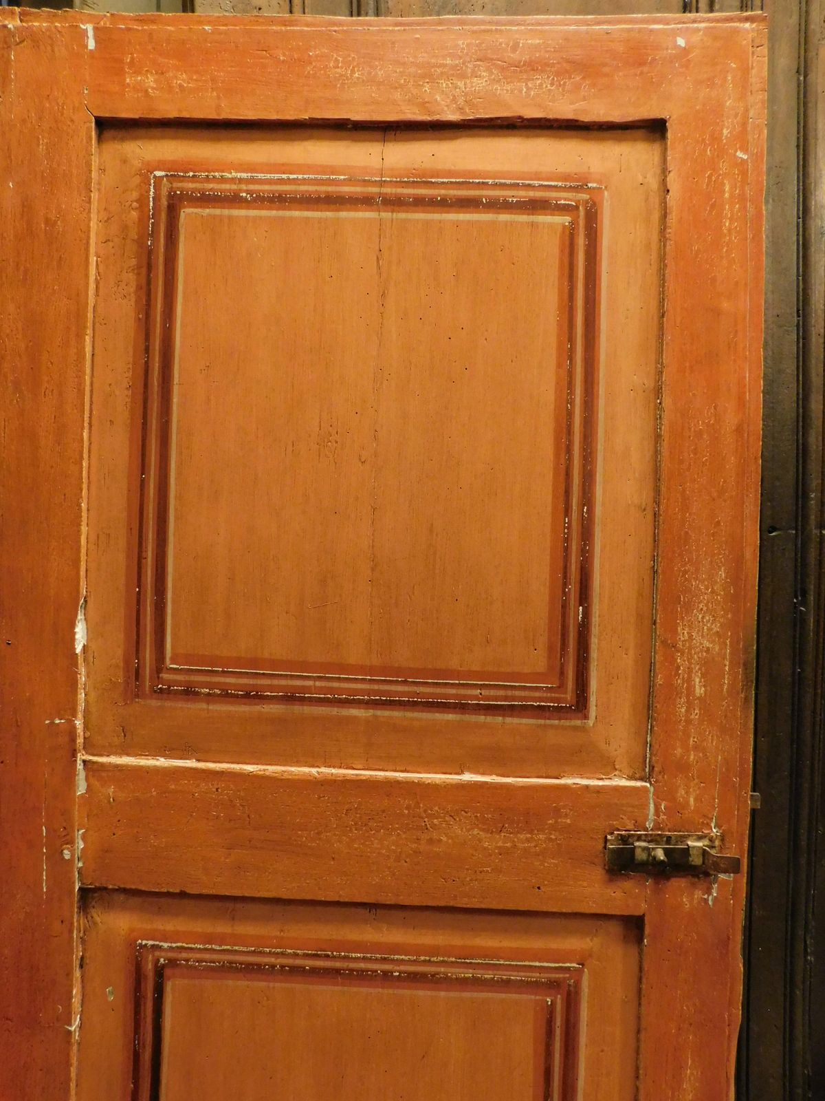 Single Leaf Door In Orange Lacquered Wood With Painted Squares, Italy photo buy