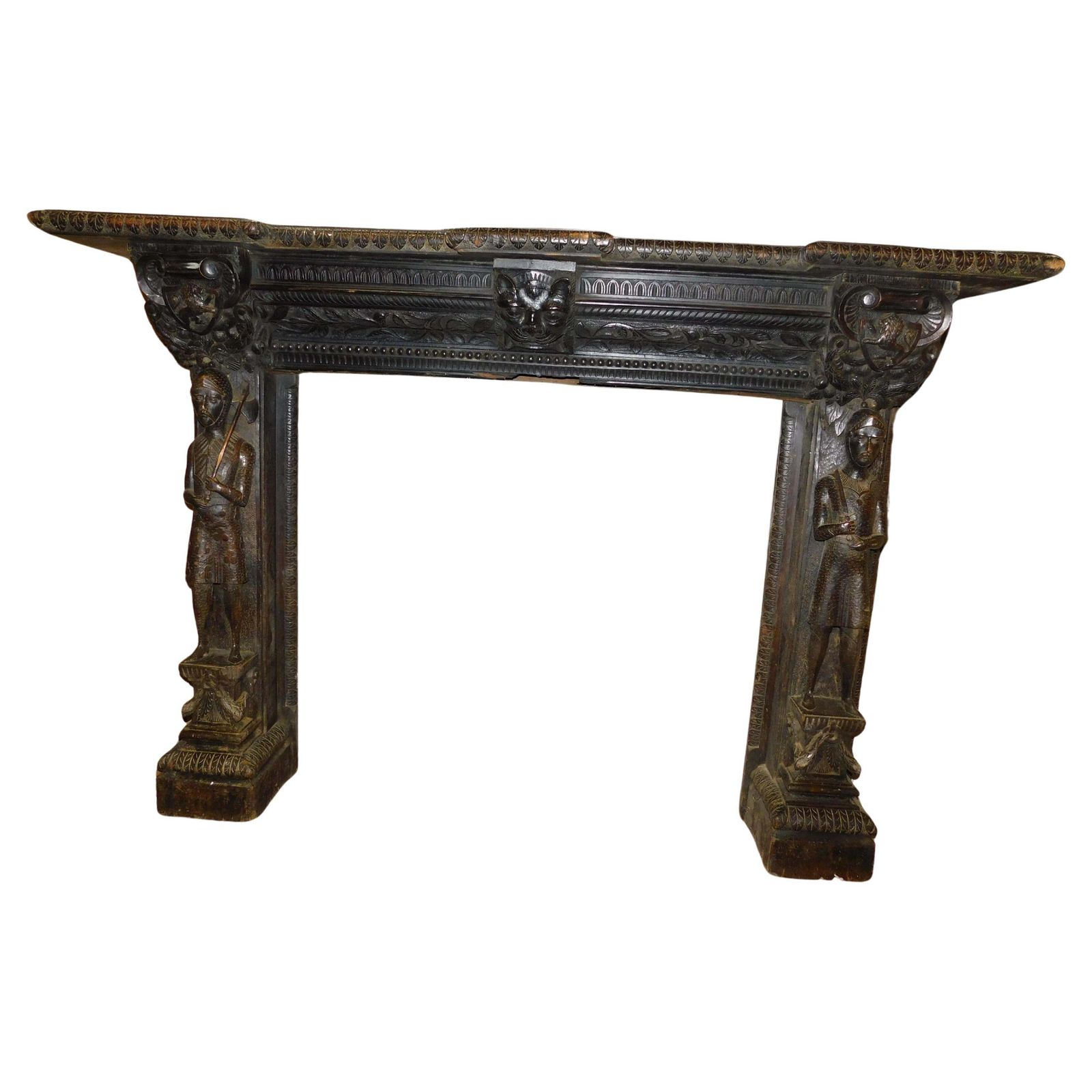 Mantle Fireplace In Solid Wood, Carved And Ebonized, Italy