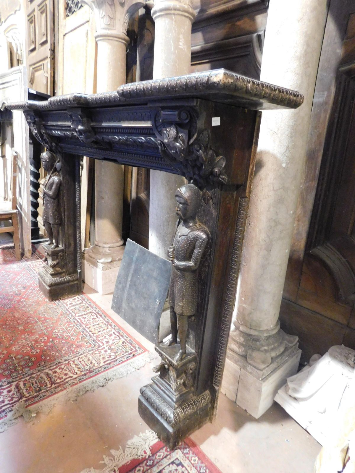 photo vinterior Mantle Fireplace In Solid Wood, Carved And Ebonized, Italy