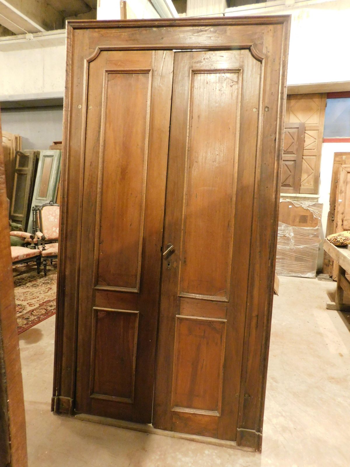 Walnut Door With Two Doors With Original Frame, Italy photo vintage