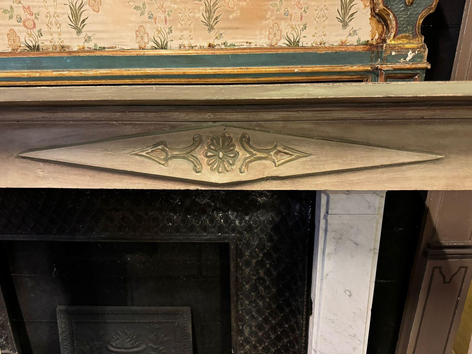 Lacquered And Painted Wooden Mantle Fireplace, Italy photo for sale