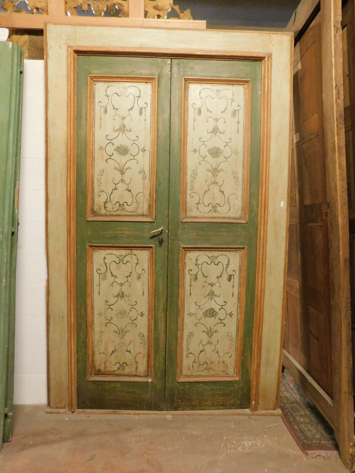 Lacquered Double Leaf Door, With Panels Painted With Floral Decorations, Italy photo furniture