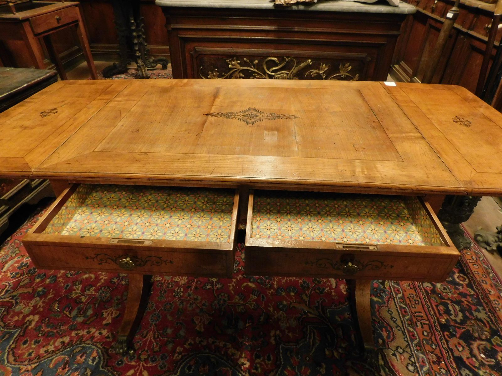 photo buy Empire Writing Desk In Cherry Wood, With Lifting Side Flaps, England