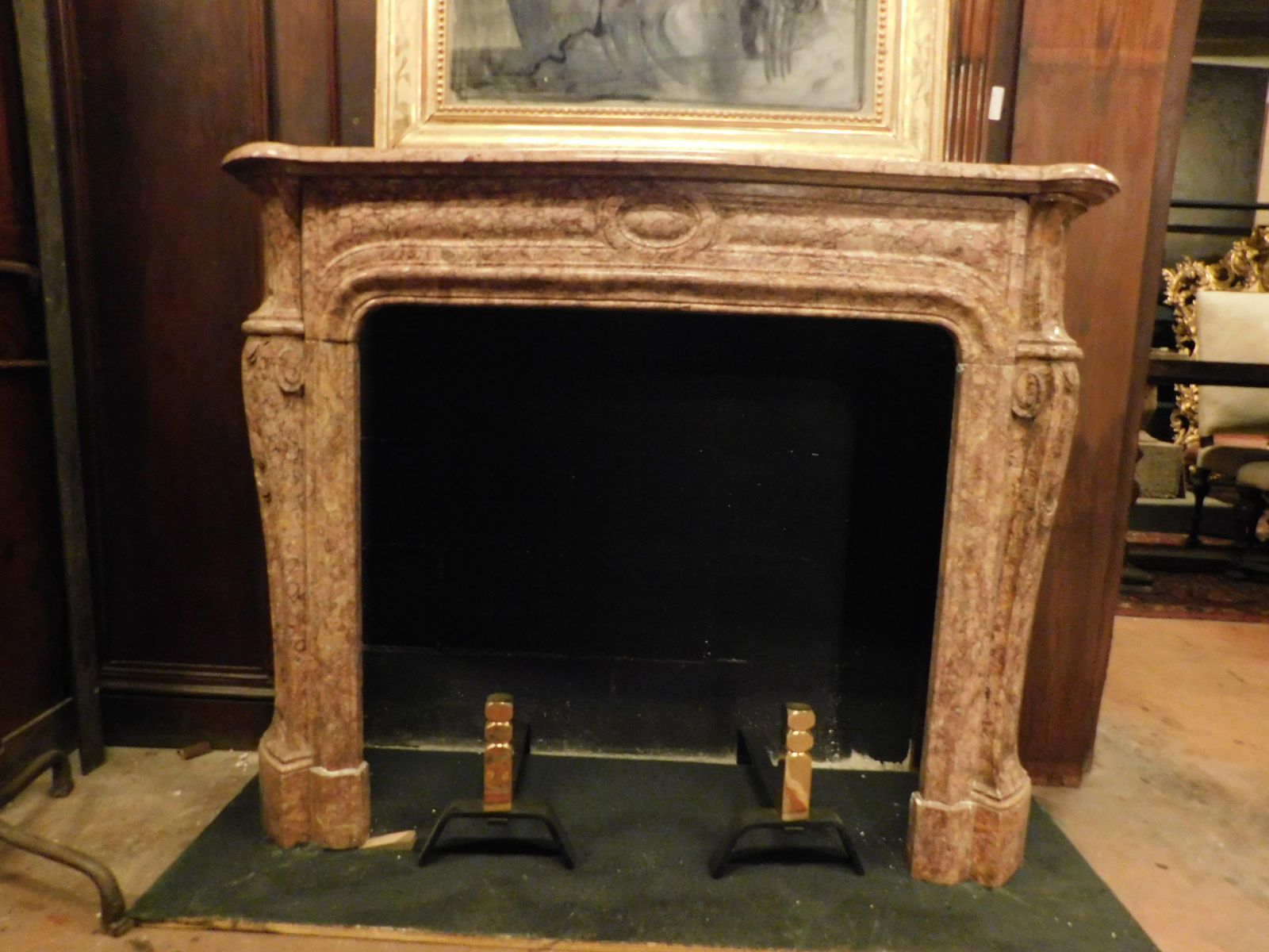 Fireplace Mantle In Red Breccia Pernice Marble, Italy photo for sale