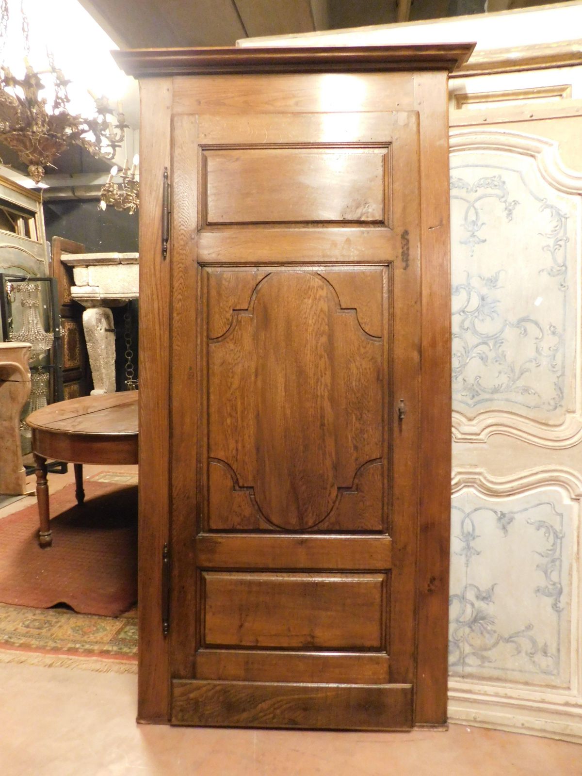 Set Of 2 Single Leaf Oak Doors Carved With Frame, Italy photo for sale