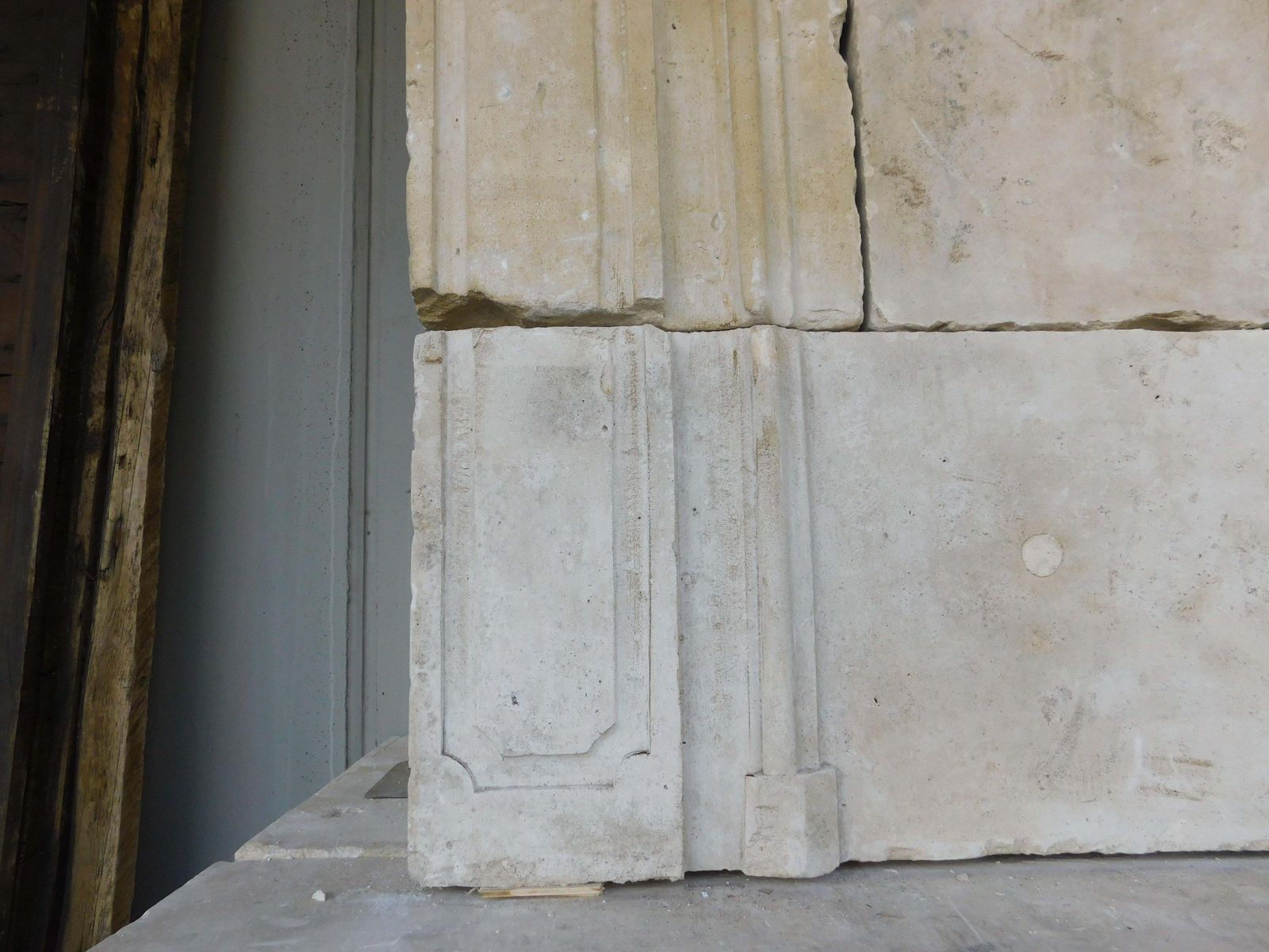 Burgundy Stone Mantel Fireplace, Carved Columns And Trumeau, France photo buy