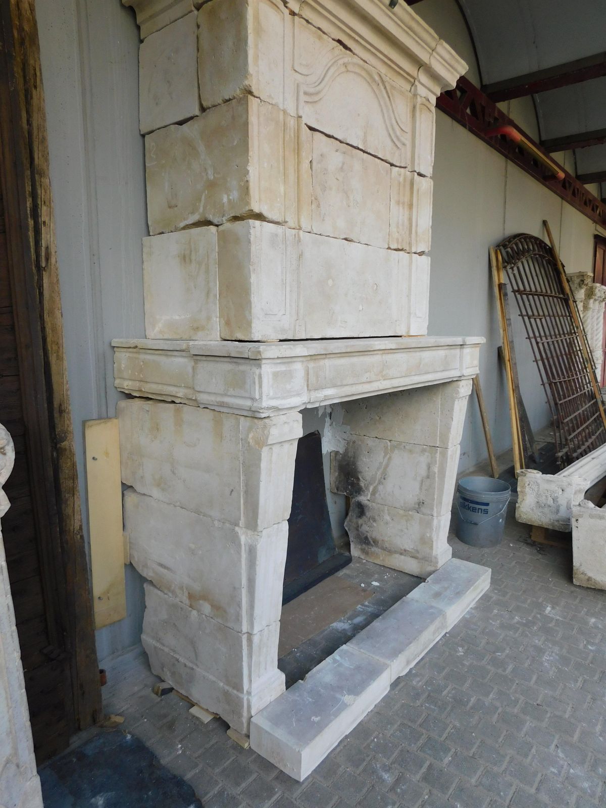 Home Fixtures Burgundy Stone Mantel Fireplace, Carved Columns And Trumeau, France photo