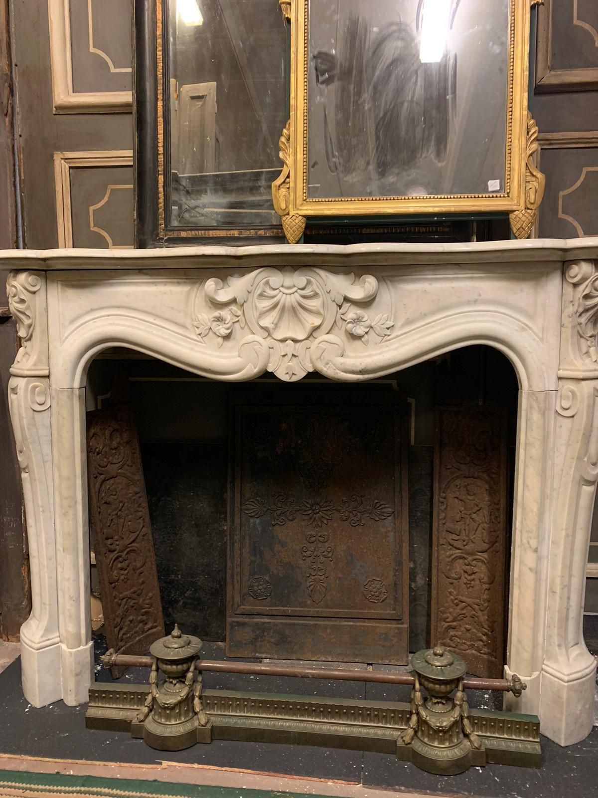 Fireplace Handle Carved With Three Shells In White Carrara Marble, France photo furniture