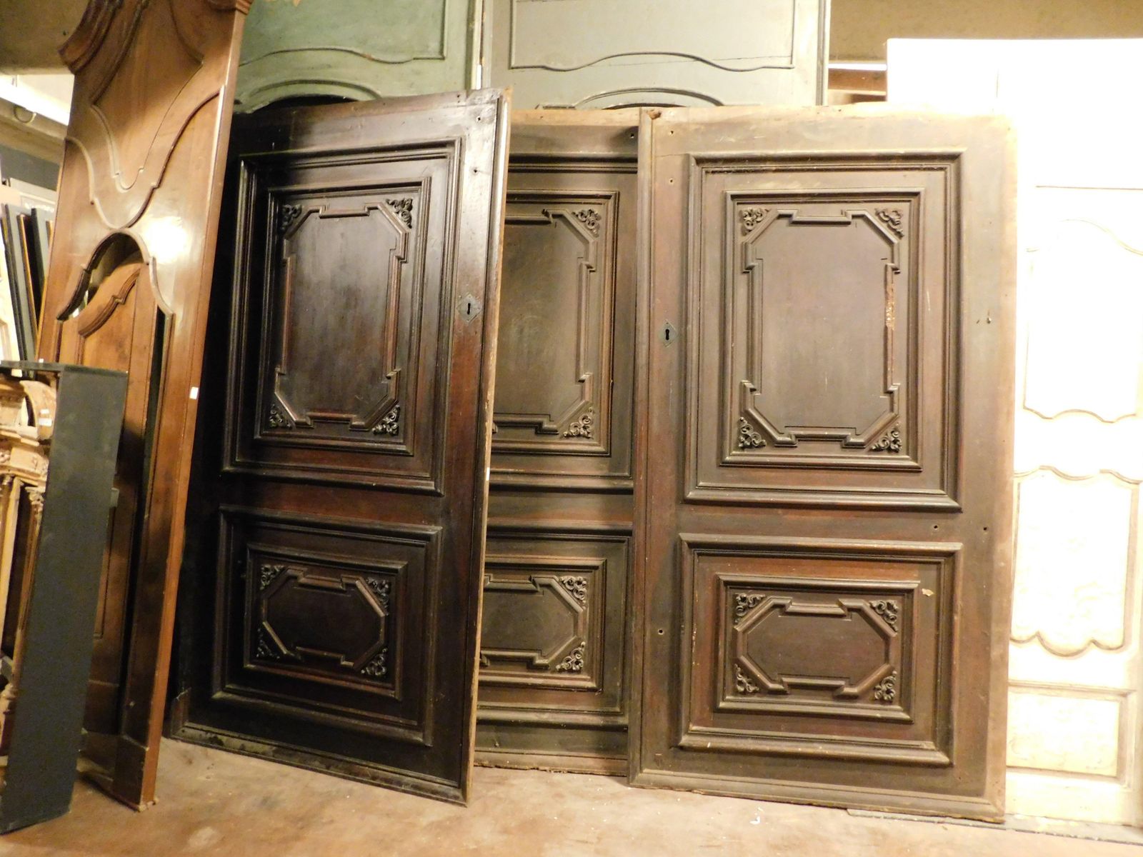 Set Of 3 Walnut Doors, Each With A Single Leaf With Carved Panels, Italy photo furniture