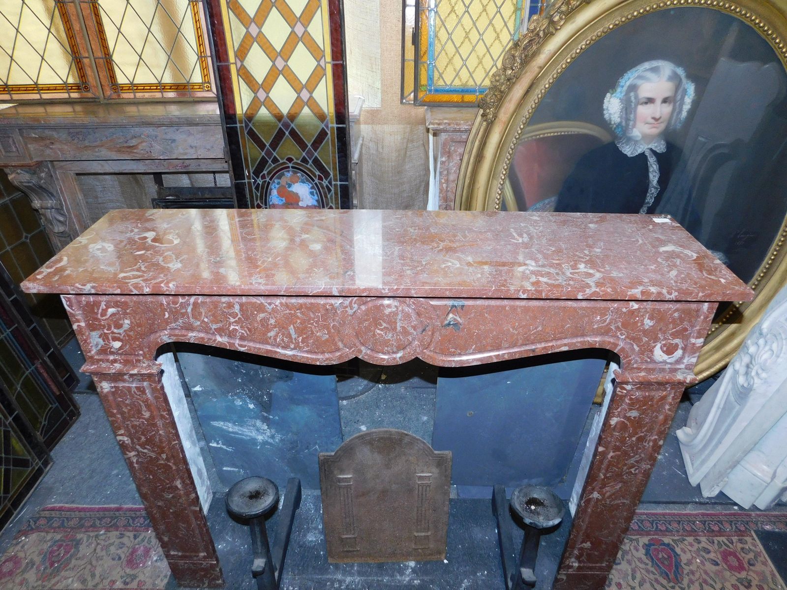 Pompadour Mantle Fireplace In Red France Marble Carved photo 1906.0