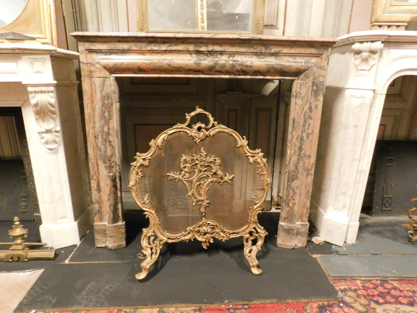 Pink Marble Mantle Fireplace, Simple Geometric Shape, Italy photo furniture