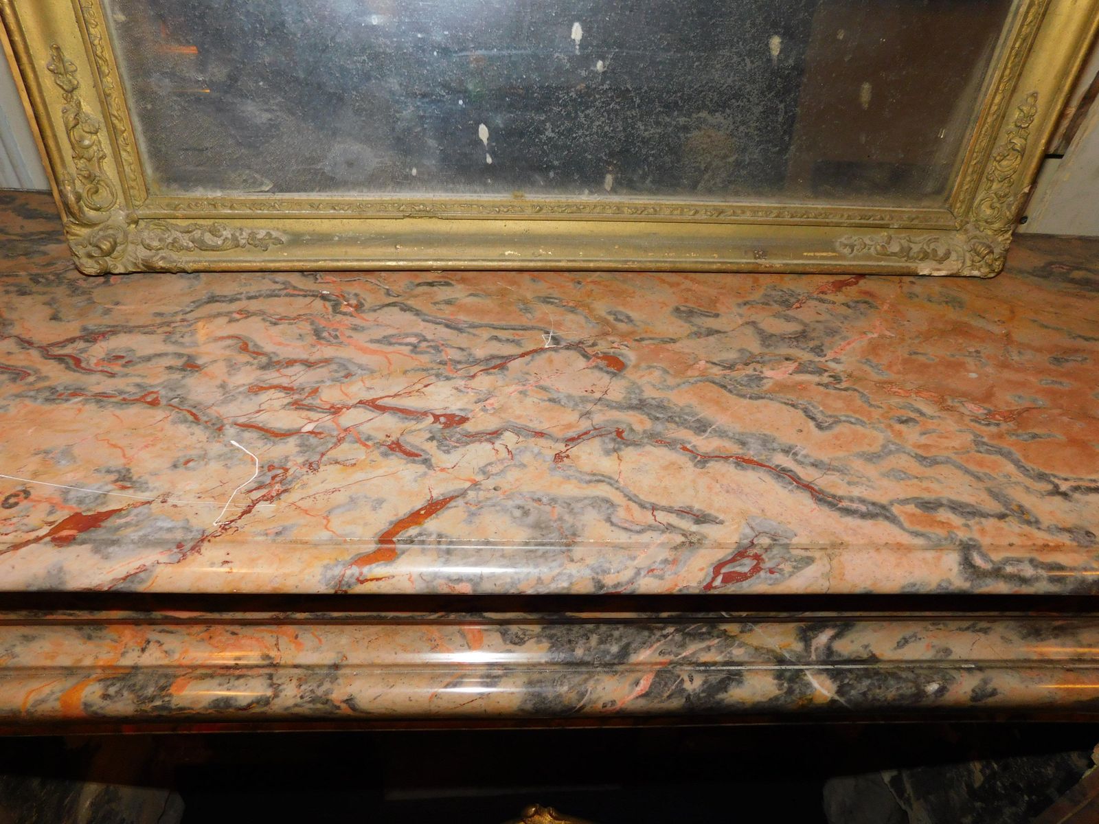 Pink Marble Mantle Fireplace, Simple Geometric Shape, Italy photo vinterior