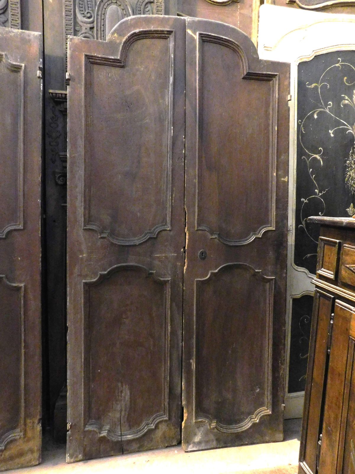 Walnut Wood Door Arched, Two Leaves With Carved Panels, Italy photo furniture