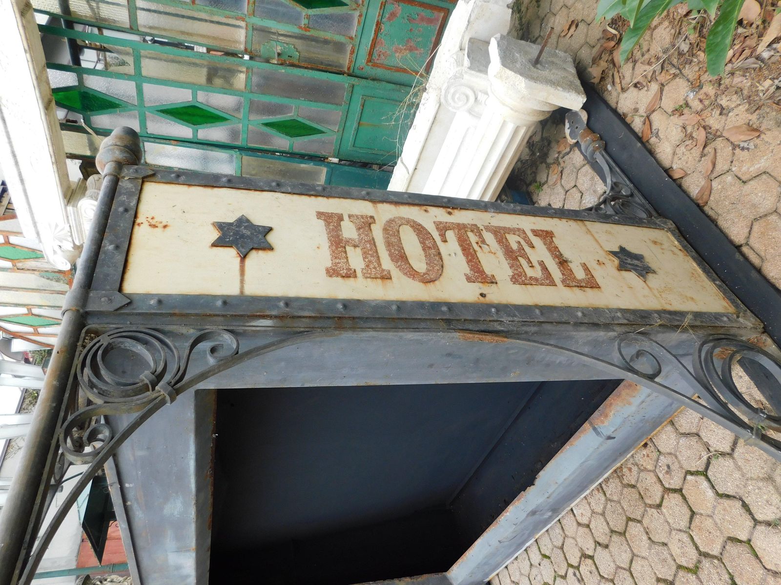 Old Hotel Entrance Canopy In Wrought Iron And Cast Iron, Italy photo vintage