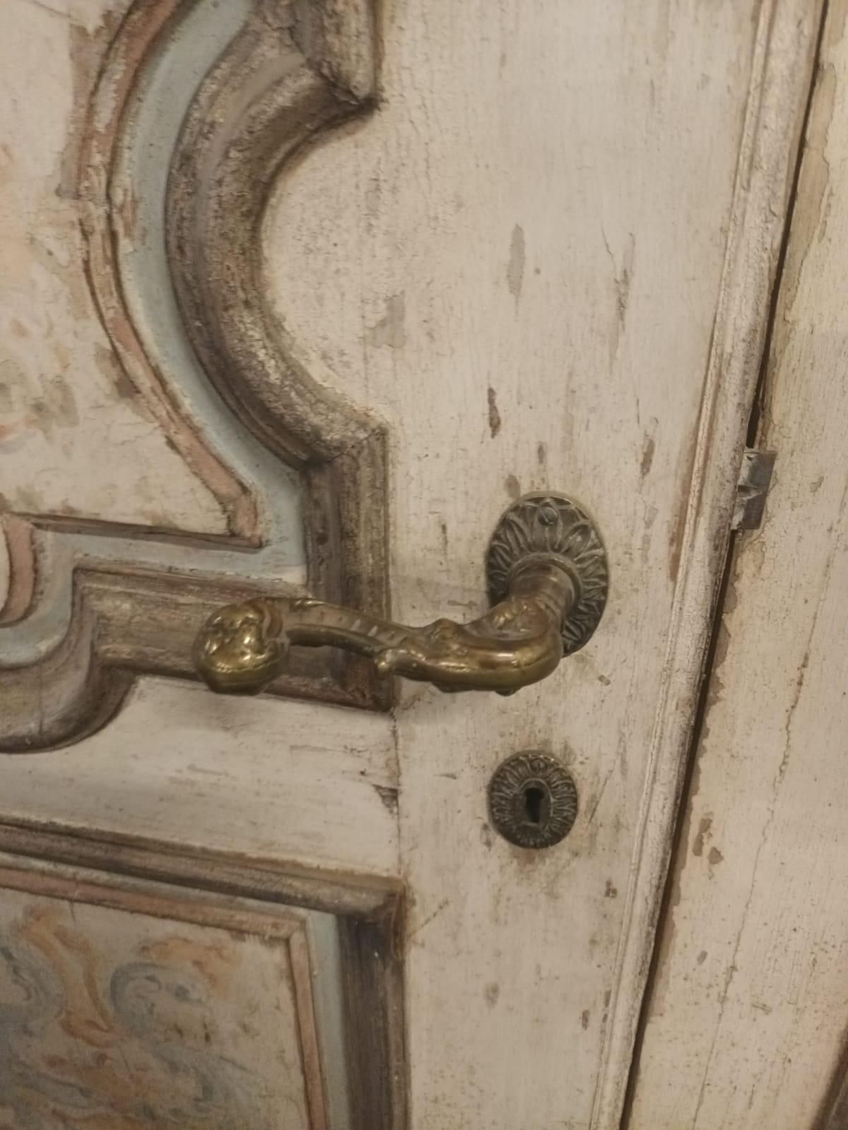 Home Fixtures N.2 Lacquered Wooden Doors, Two Leaves With Carved And Painted Panels, Italy photo