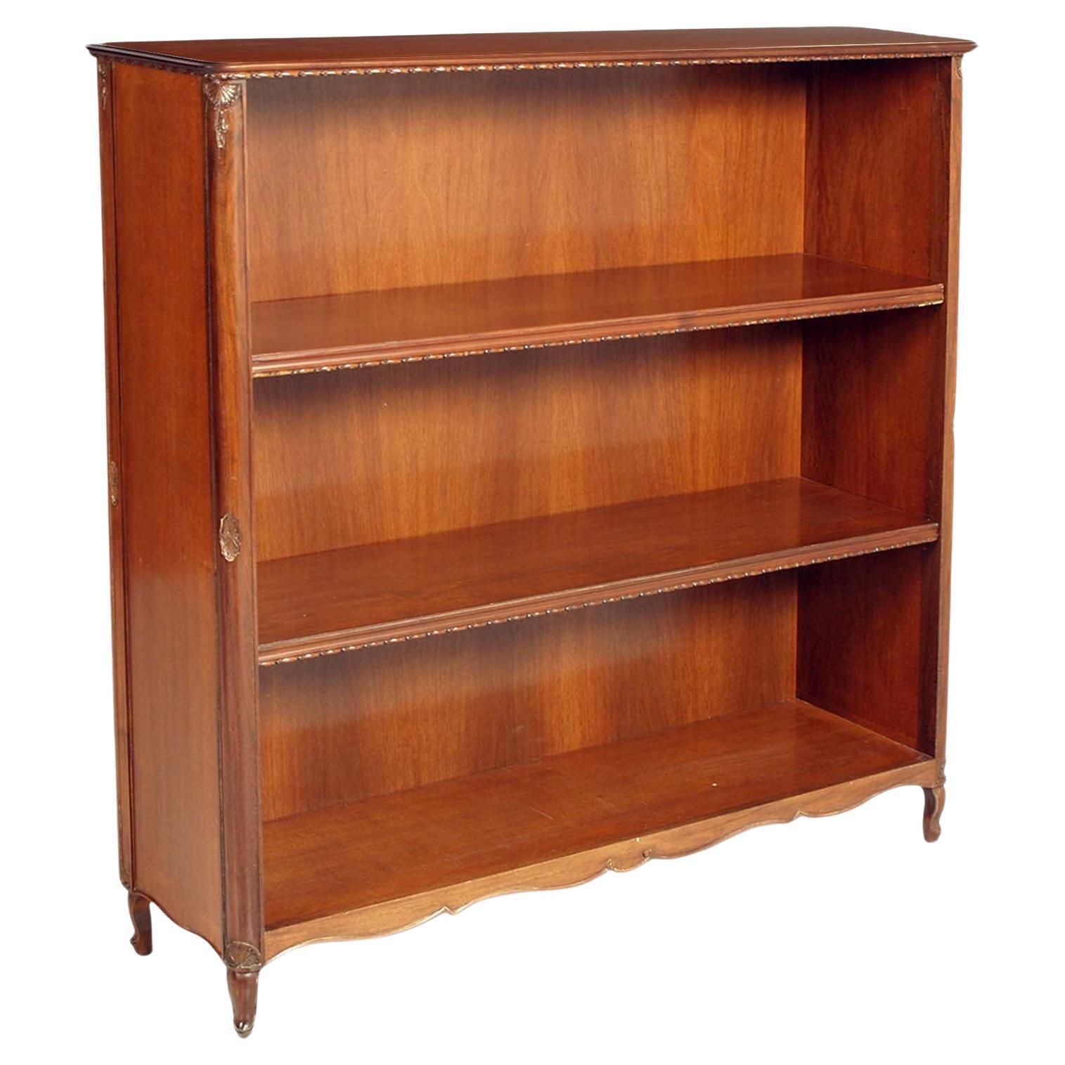1930s Open Bookcase In Neoclassical Carved Valnut, By Bassano's Ebanistery