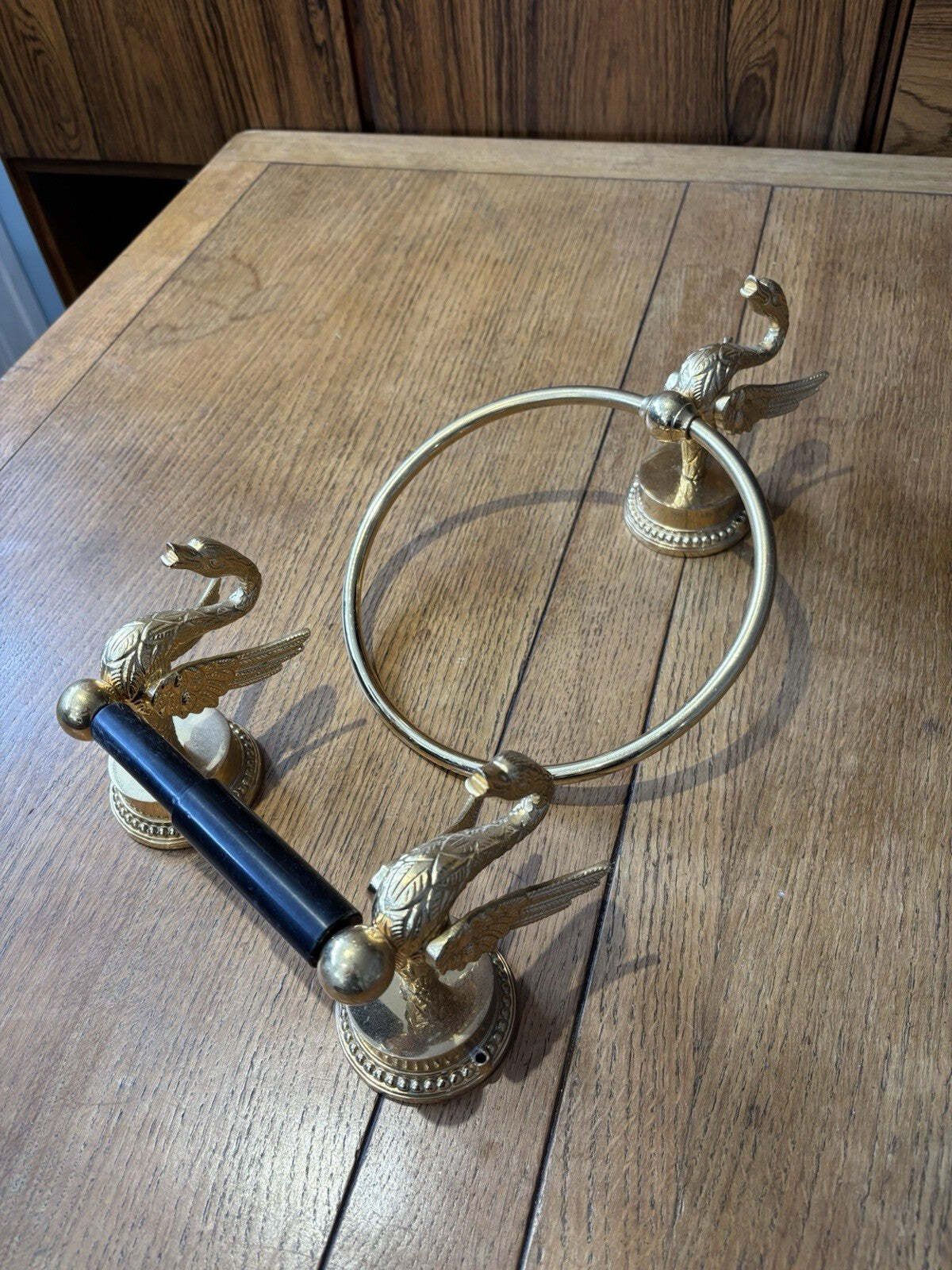 Vintage 1970's Gold Plated Swan Towel Holder And Toilet Roll Holder photo 281.0