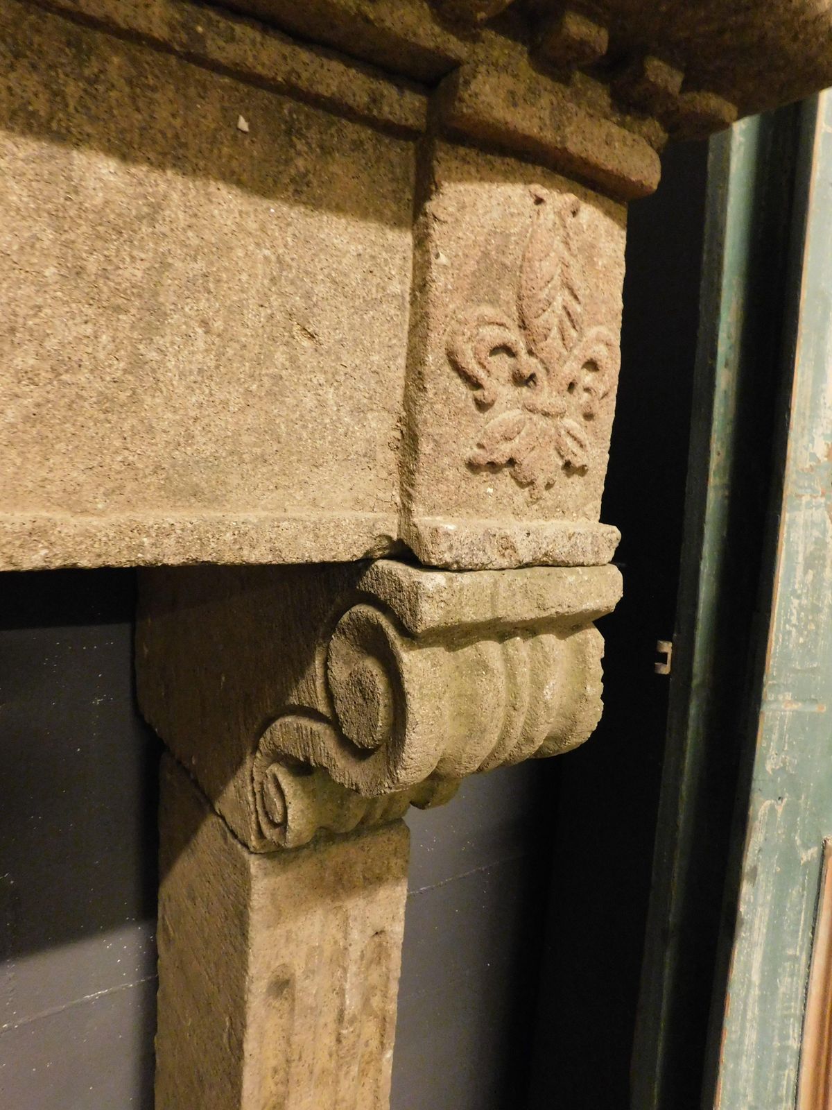 Piperino Stone Mantle Fireplace, Carved With Coat Of Arms, Rome Italy photo vintage