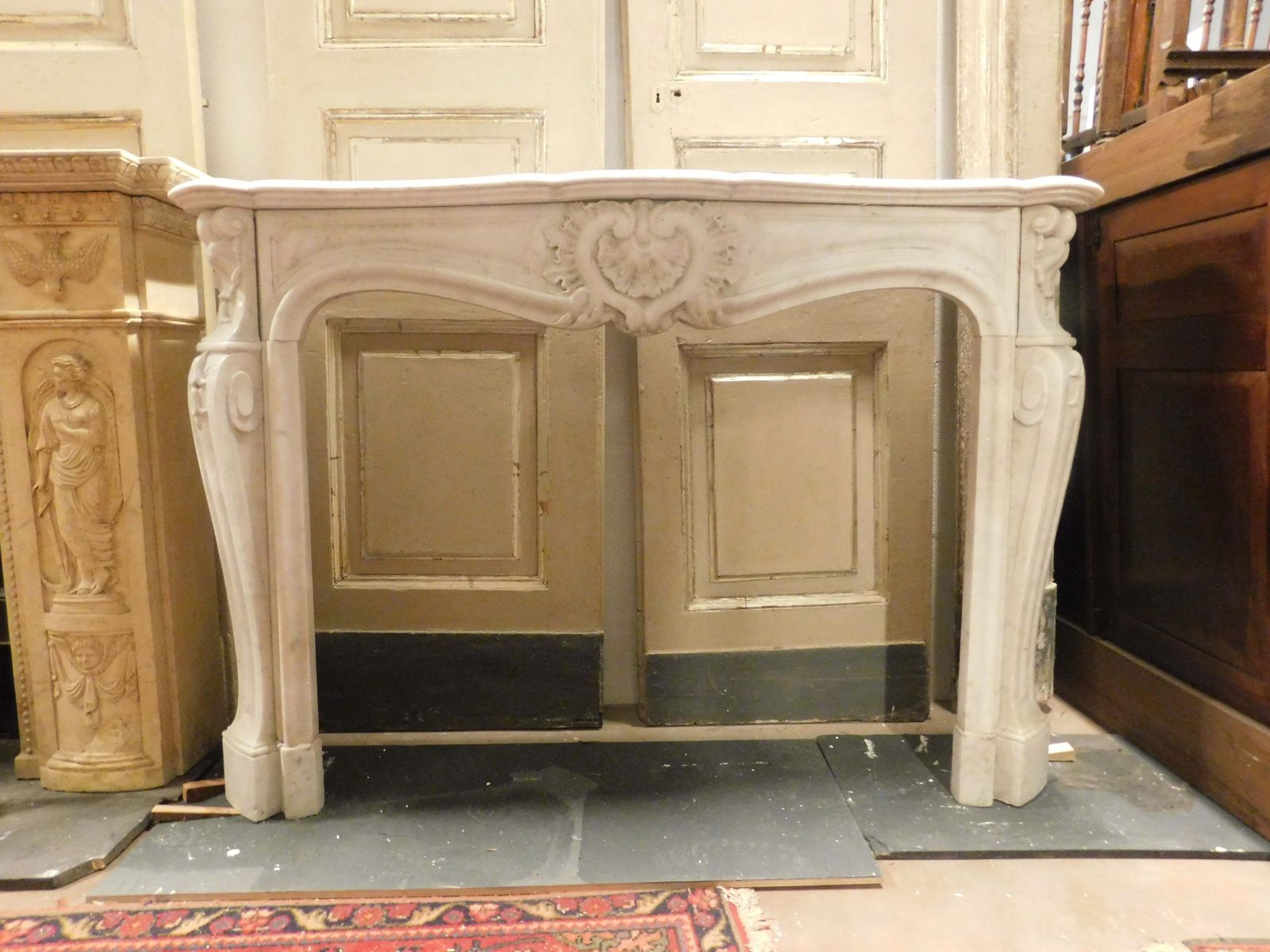 White Carrara Marble Mantle Fireplace, Richly Carved With Three Shells, France photo furniture