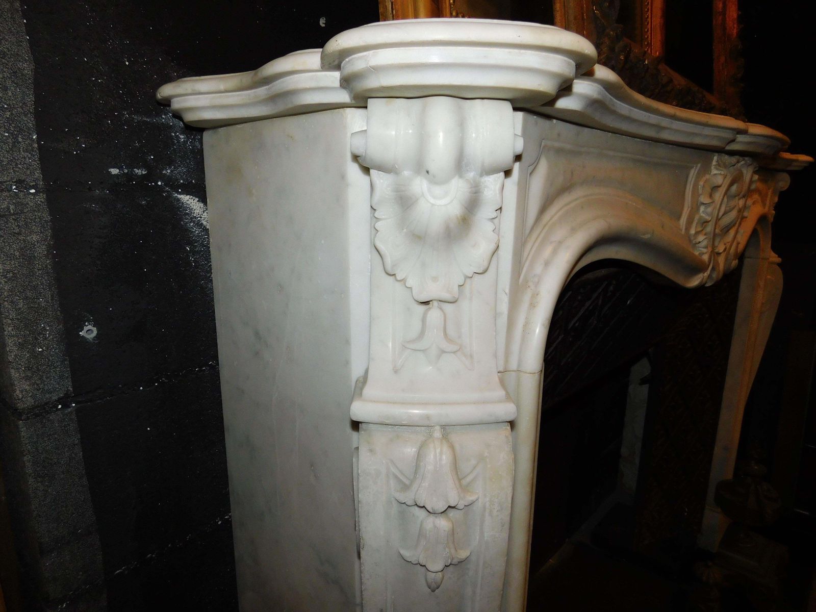 White Carrara Marble Mantle Fireplace, Richly Carved With Three Shells, France photo vintage