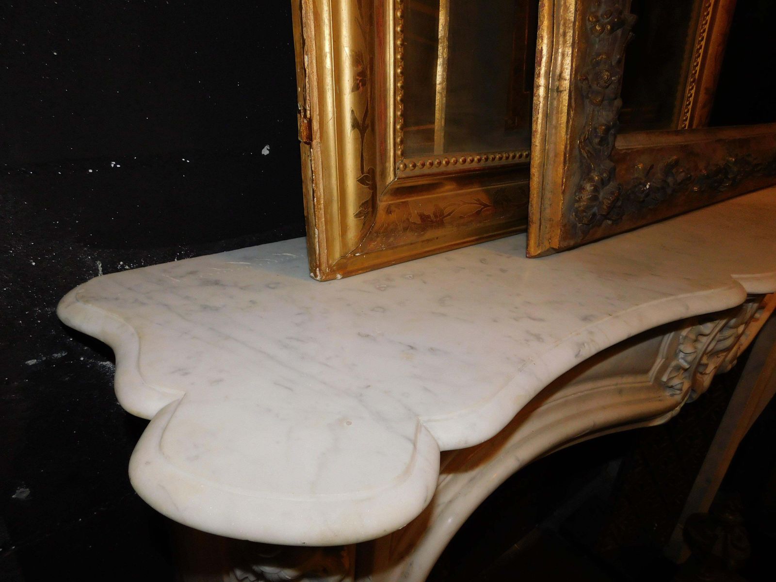 photo furniture White Carrara Marble Mantle Fireplace, Richly Carved With Three Shells, France