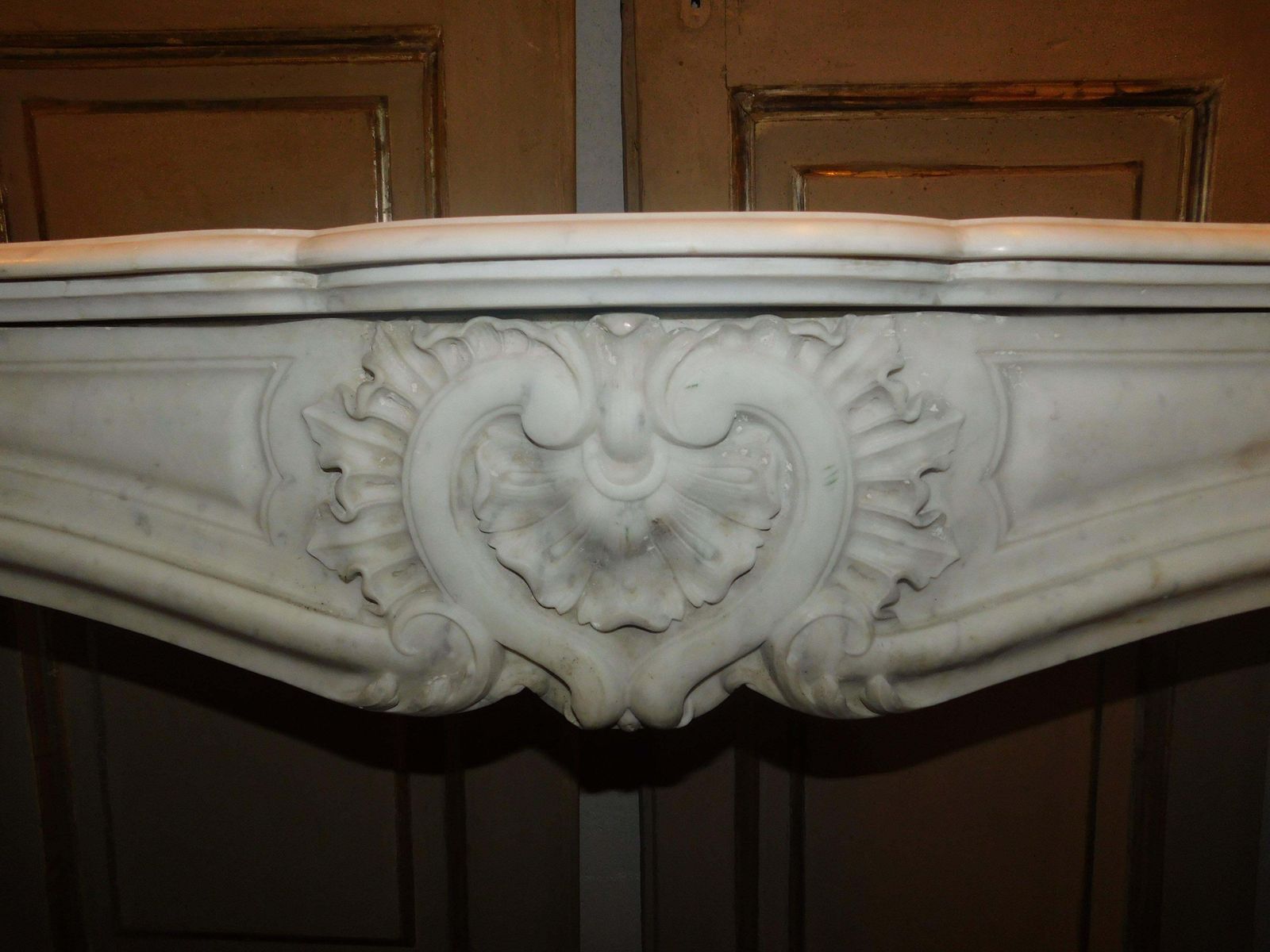 Home Fixtures White Carrara Marble Mantle Fireplace, Richly Carved With Three Shells, France photo