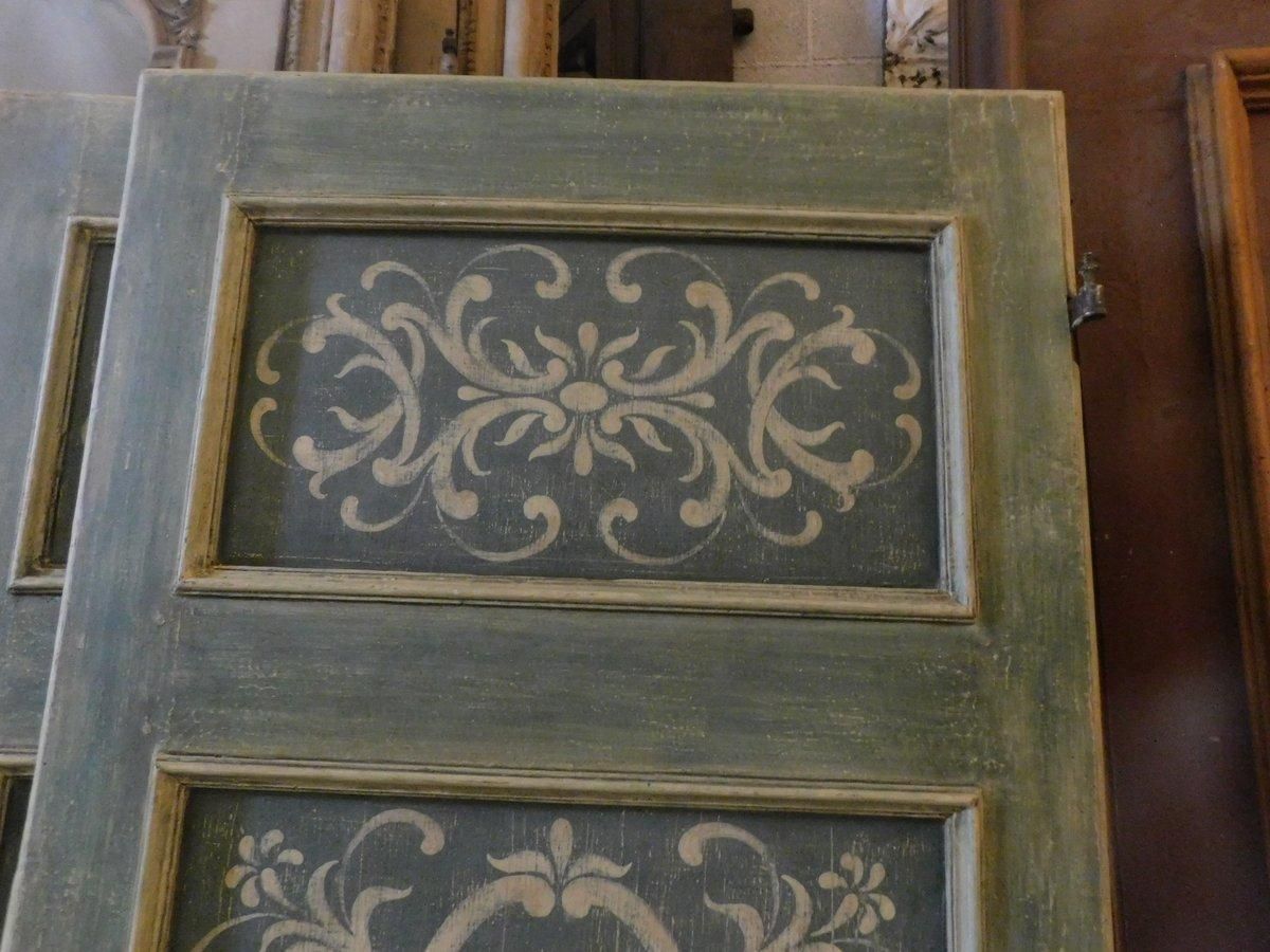 Set Of 2 Big Interior Doors, Richly Painted With Frame And Overdoor, Italy photo vintage