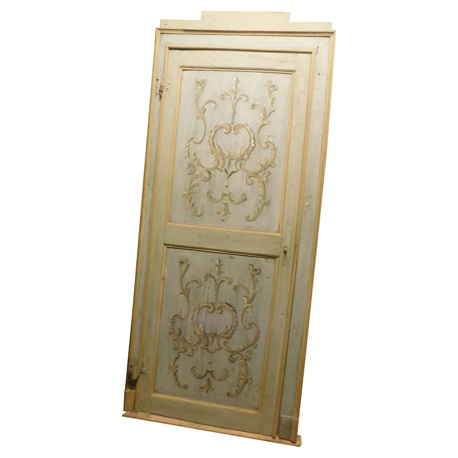 Single Leaf Door, Richly Painted Wood Complete With Original Frame, Italy