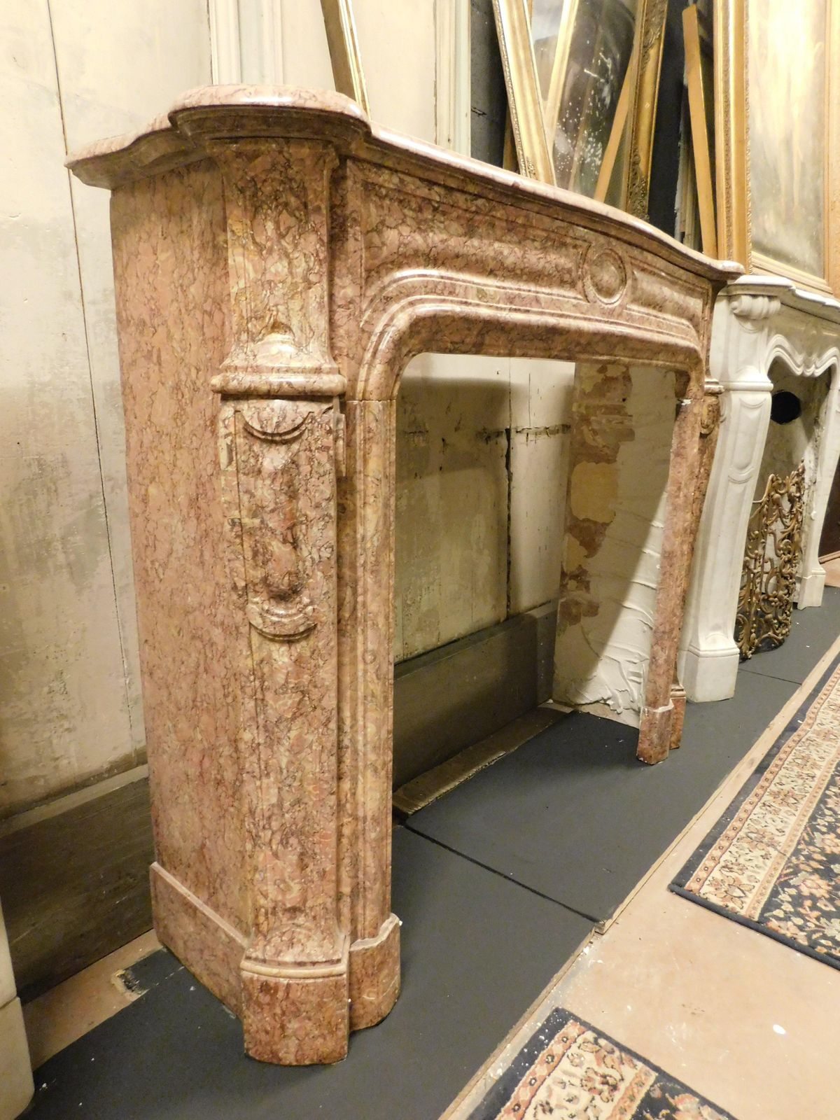 Mantle Fireplace Carved In Breccia Pernice Marble, Italy photo vintage
