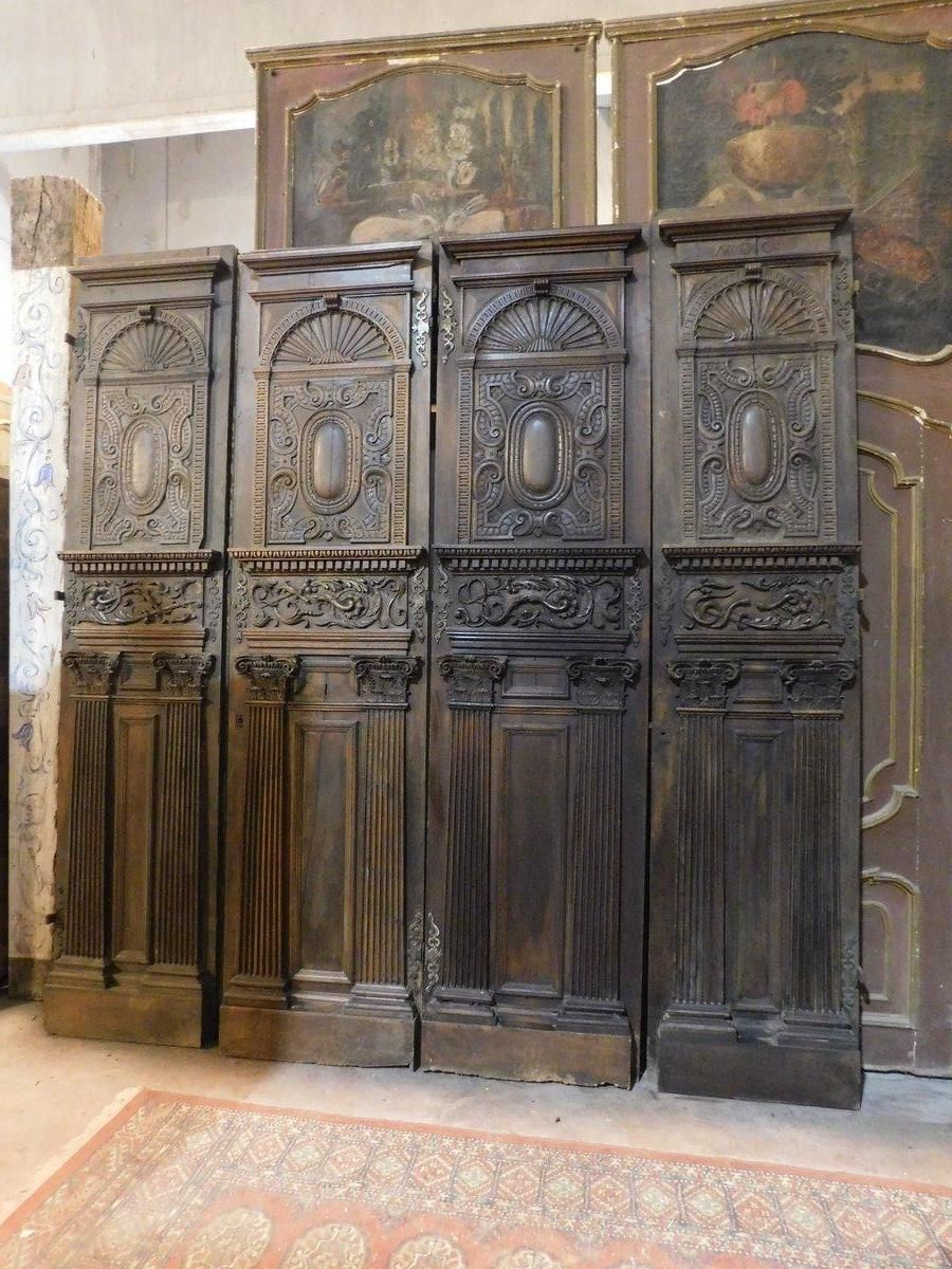 Set Of 2 Entrance Doors, Main Doors In Richly Carved Walnut Wood, Italy photo furniture