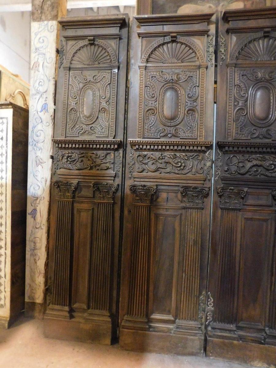Set Of 2 Entrance Doors, Main Doors In Richly Carved Walnut Wood, Italy photo 6542.0