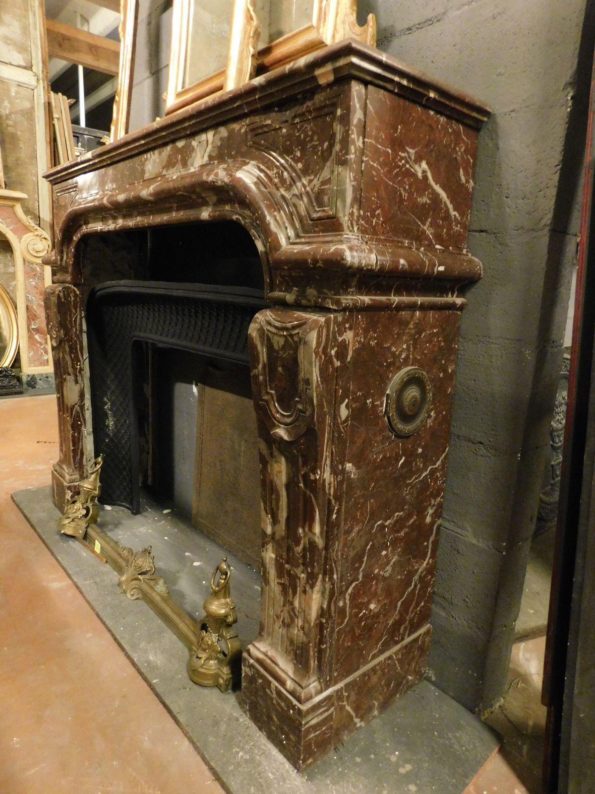 Mantle Fireplace, Carved In Veined Red Marble With Vents, France photo buy