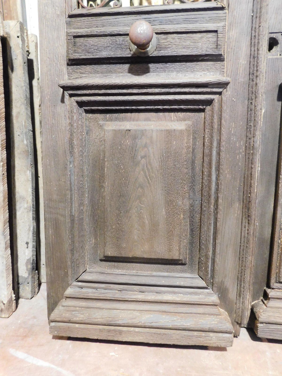 photo furniture Entrance Door, Main Door In Oak Wood, Two Doors, With Green Iron Grille, Italy