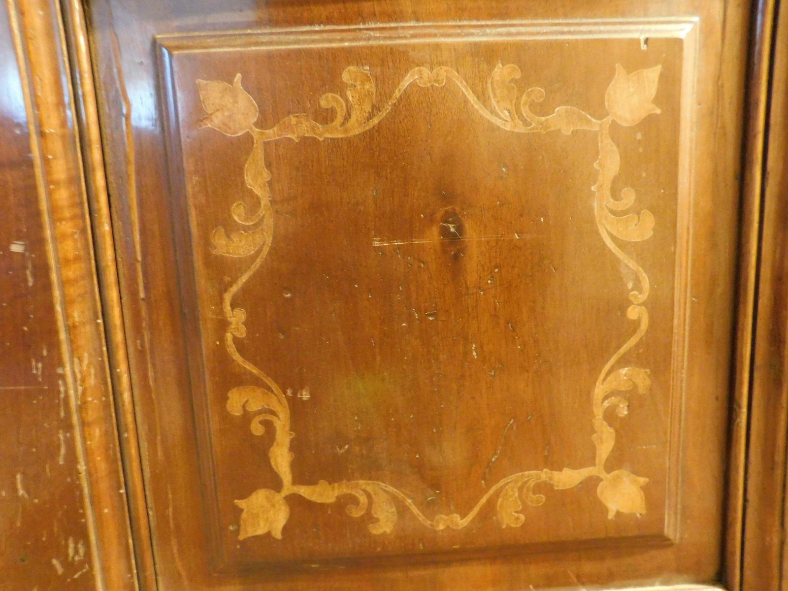 Door, Walnut Panel, Richly Inlaid In Light Wood, Italy photo vintage