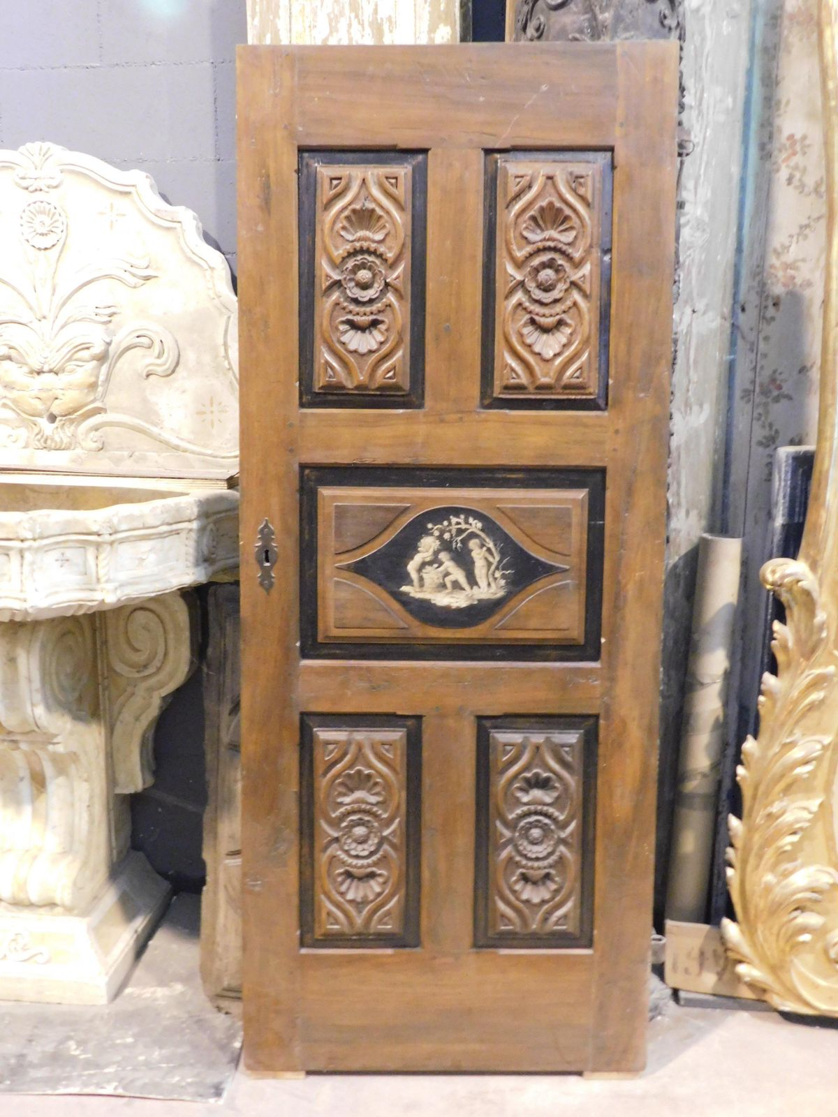 Walnut Door, For Interiors, Both Lacquered And Carved, Italy photo Home Fixtures