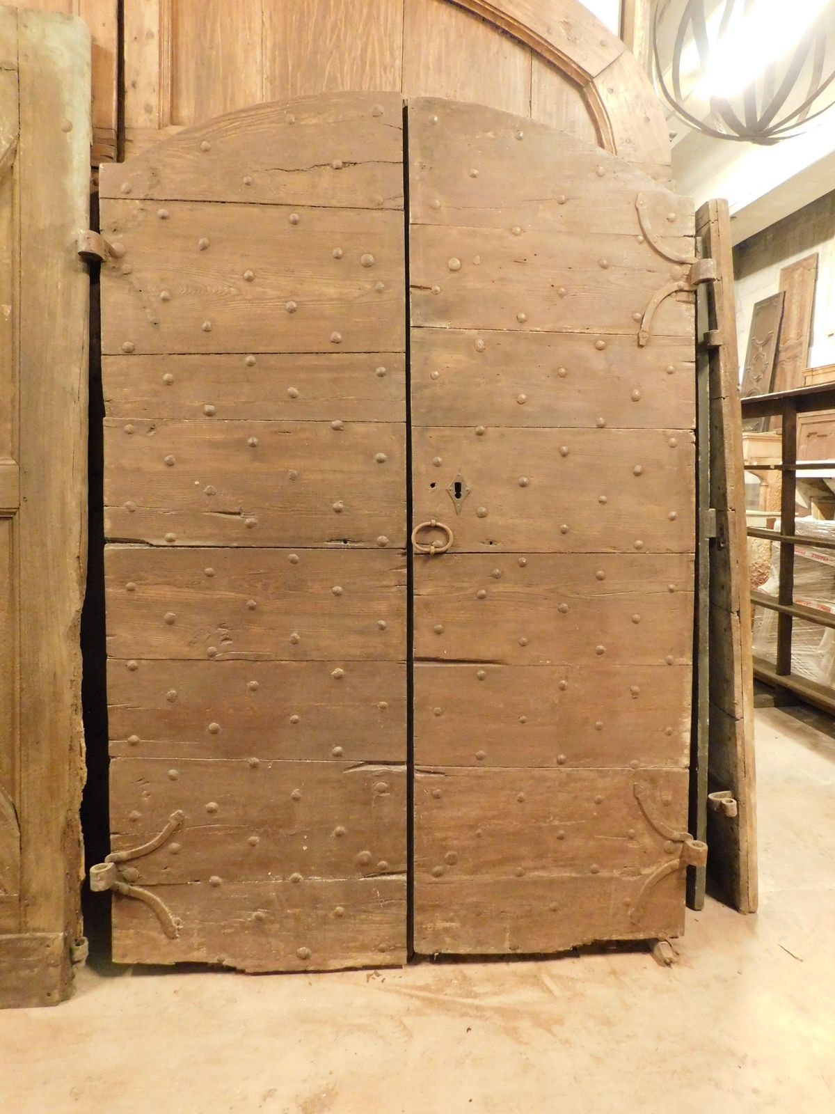 Entrance Door, Main Double Door Rustic, In Chestnut Wood With Nails, Italy photo Home Fixtures