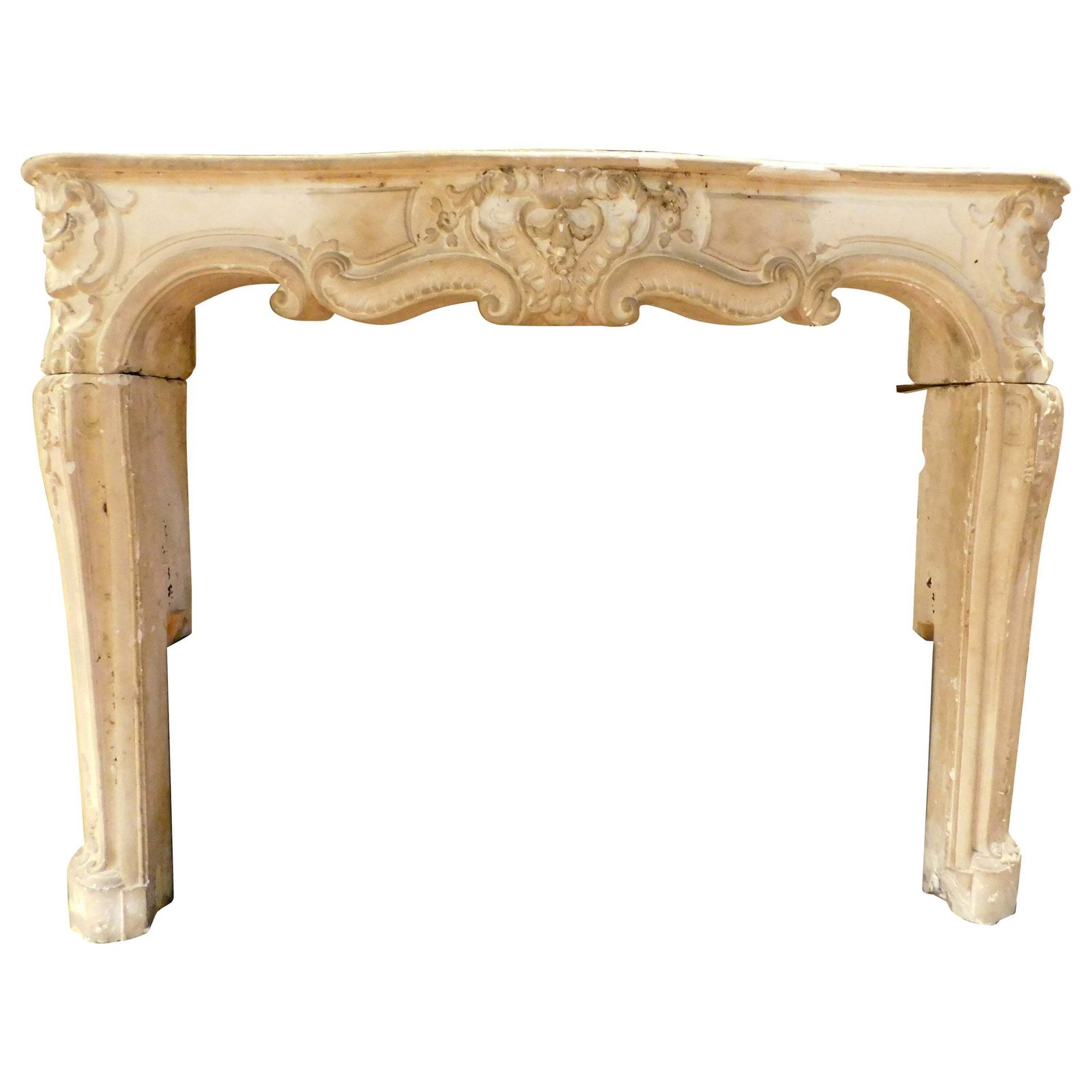 Fireplace Mantle In Richly Carved Burgundy Stone And Wavy Shape, Italy