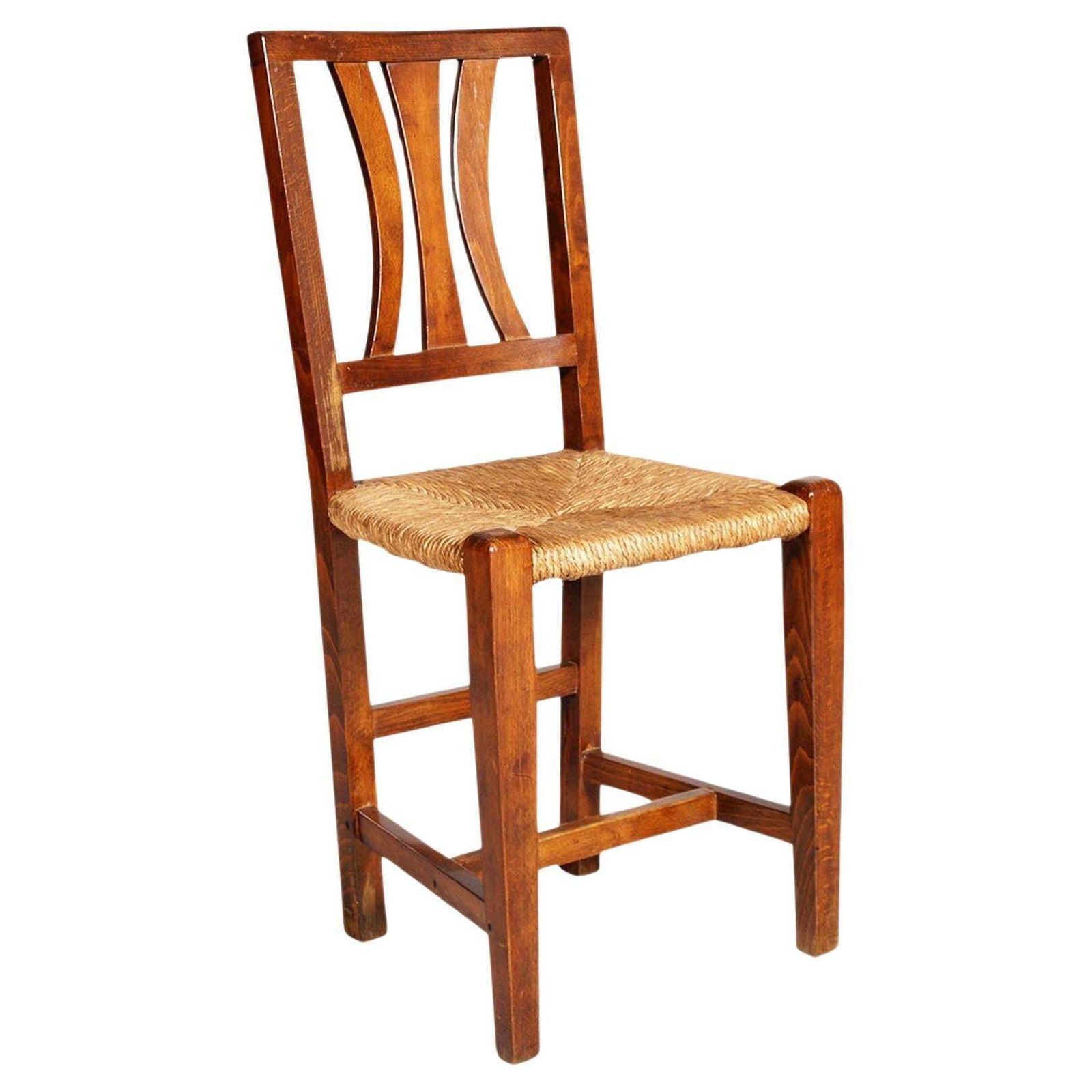 Antique Asolana Chair From The Early 1900s, Walnut With Straw Seat, Wax Polished