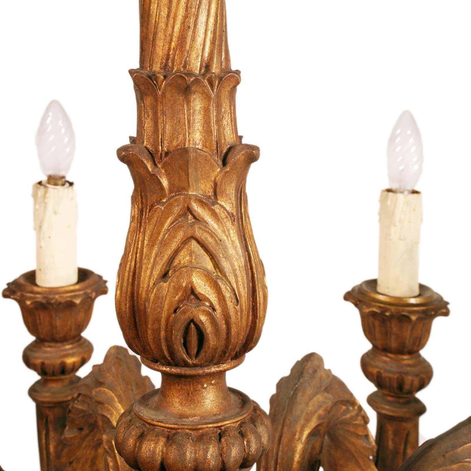 Large Florentine Baroque Chandelier In Hand Carved Walnut Gold Leaf, 9 Lights photo 11604.0