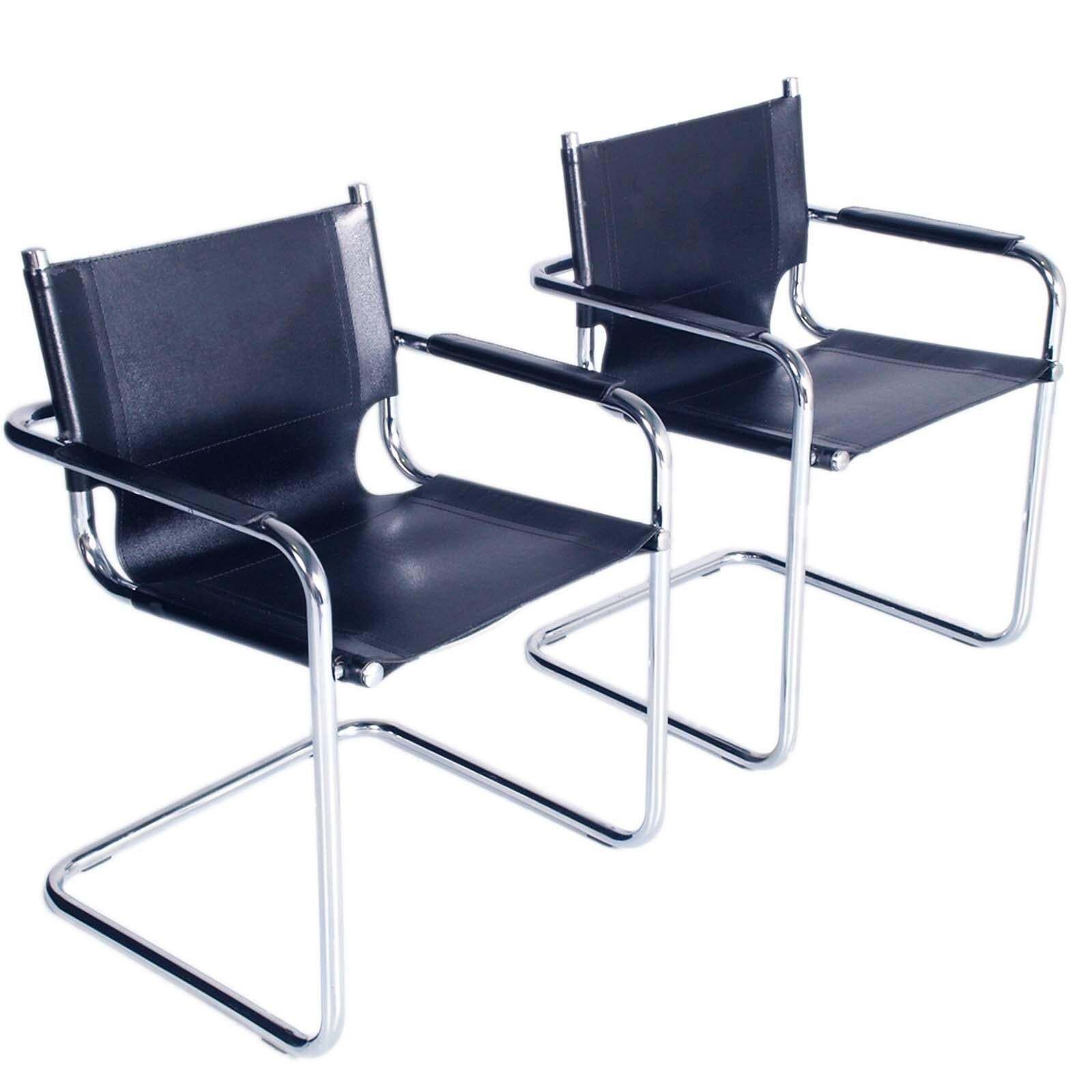 Italy 1960 Cantilever Armchairs Style S34 Mart Stam In Chromed Steel Numbered photo for sale