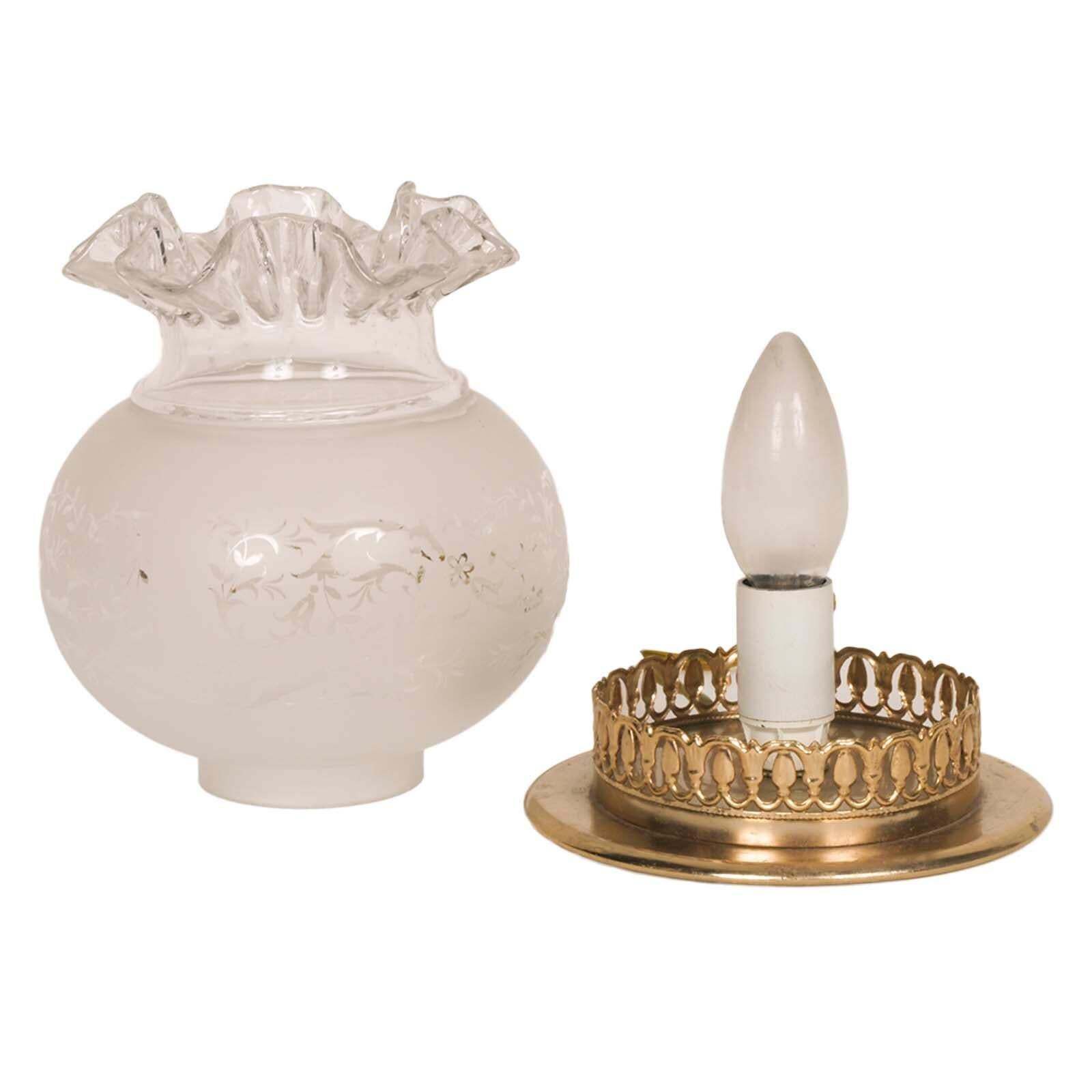 Pair Of Art Nouveau Bedside Table Lamps In Golden Brass & Decorated Murano Glass photo vinterior