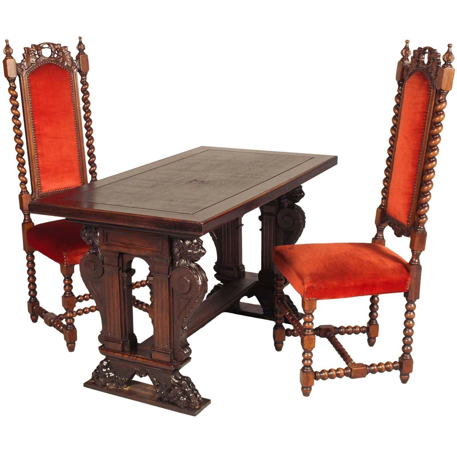 photo furniture Late 19th Century Table, Writing Desk Hand Carved Walnut By Testolini & Salviati