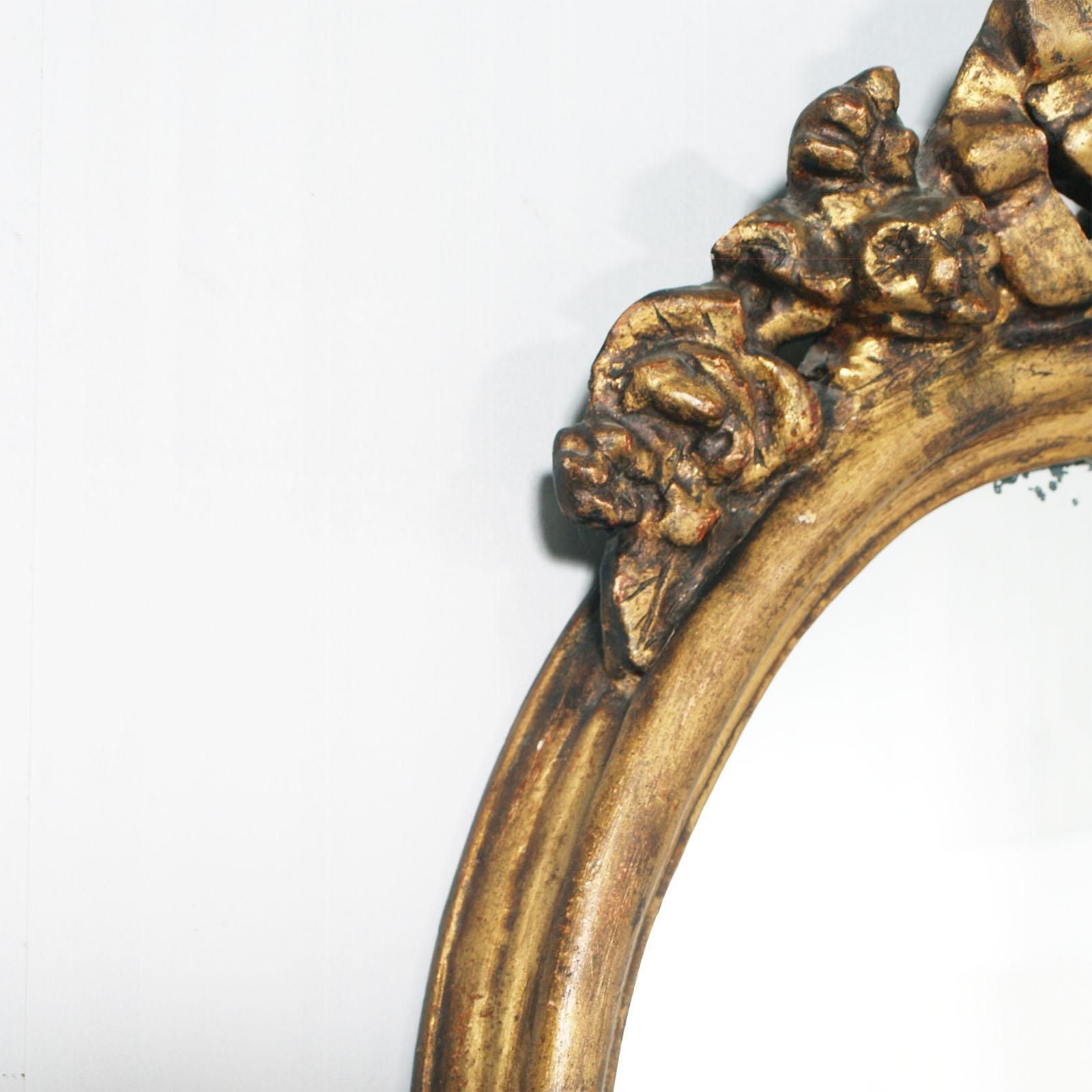 18th Century Oval Giltwood Gold Leaf Baroque Mirror Signed Barris Roma photo for sale