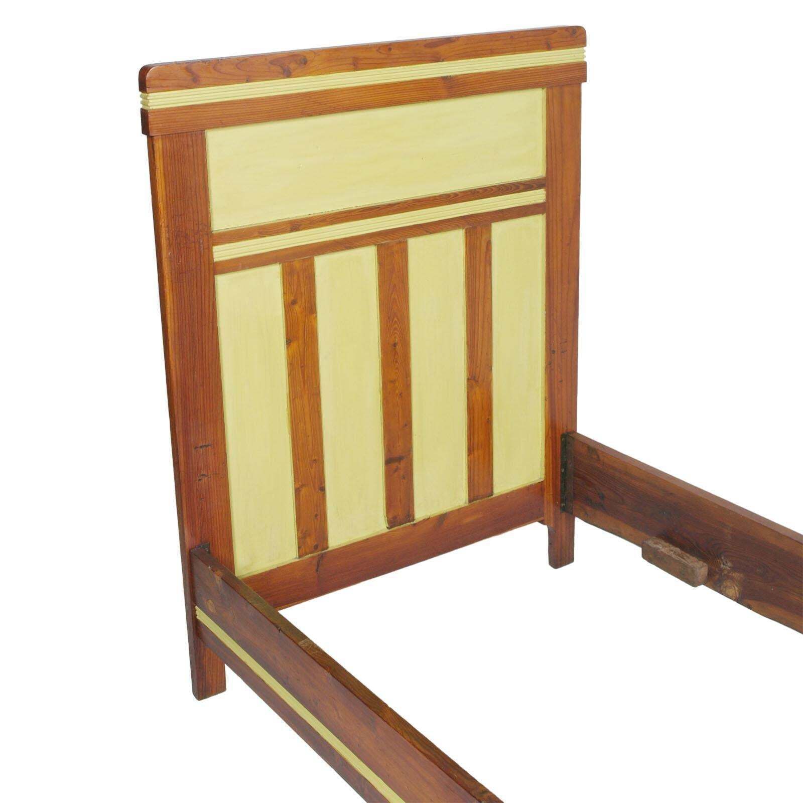 1920s Art Nouveau Country Single Carved And Painted Cherry Bed, Wax Polished photo for sale