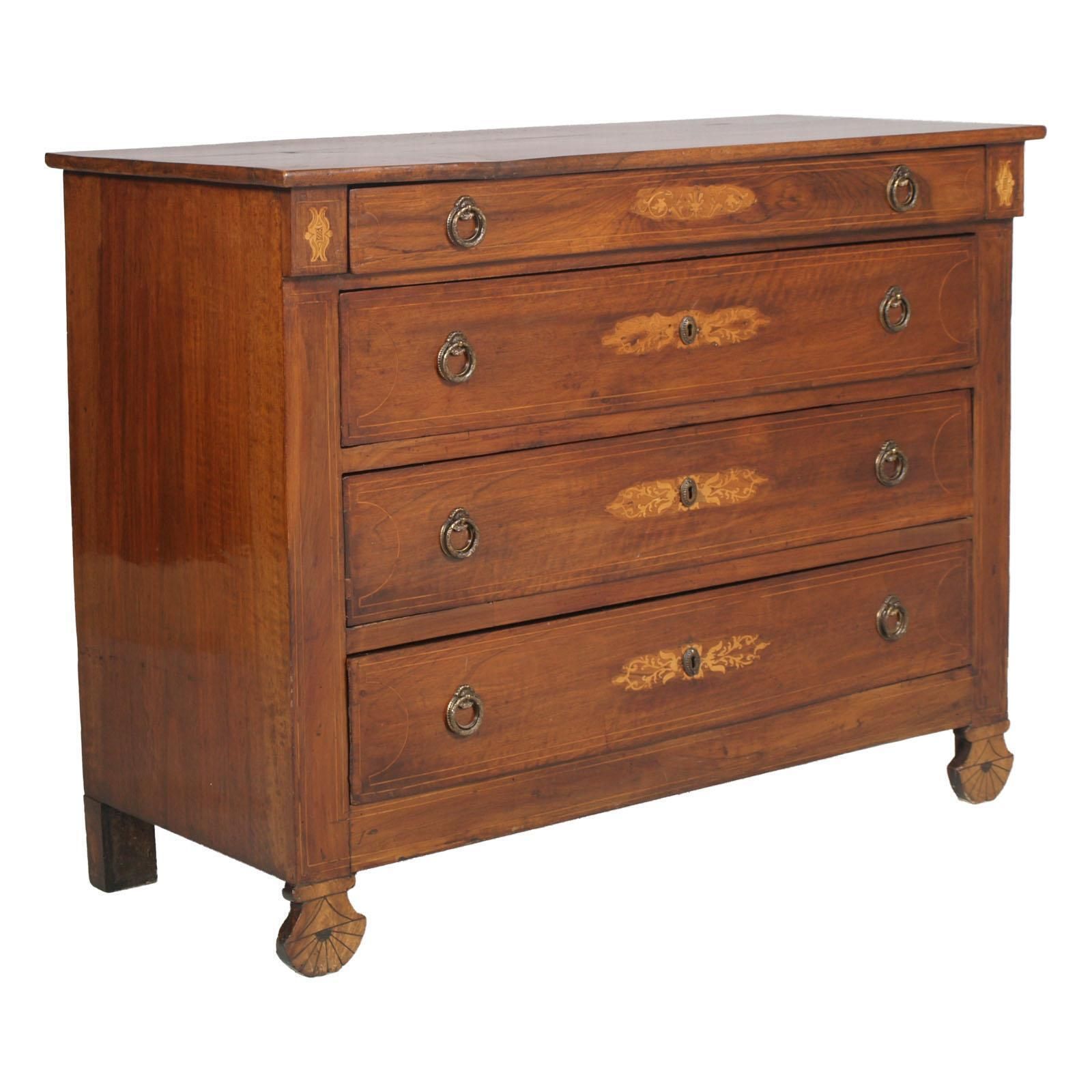 17th Century Lombard Piedmont Area, Chest Of Drawers, Inlaid Walnut Wax Polished photo furniture