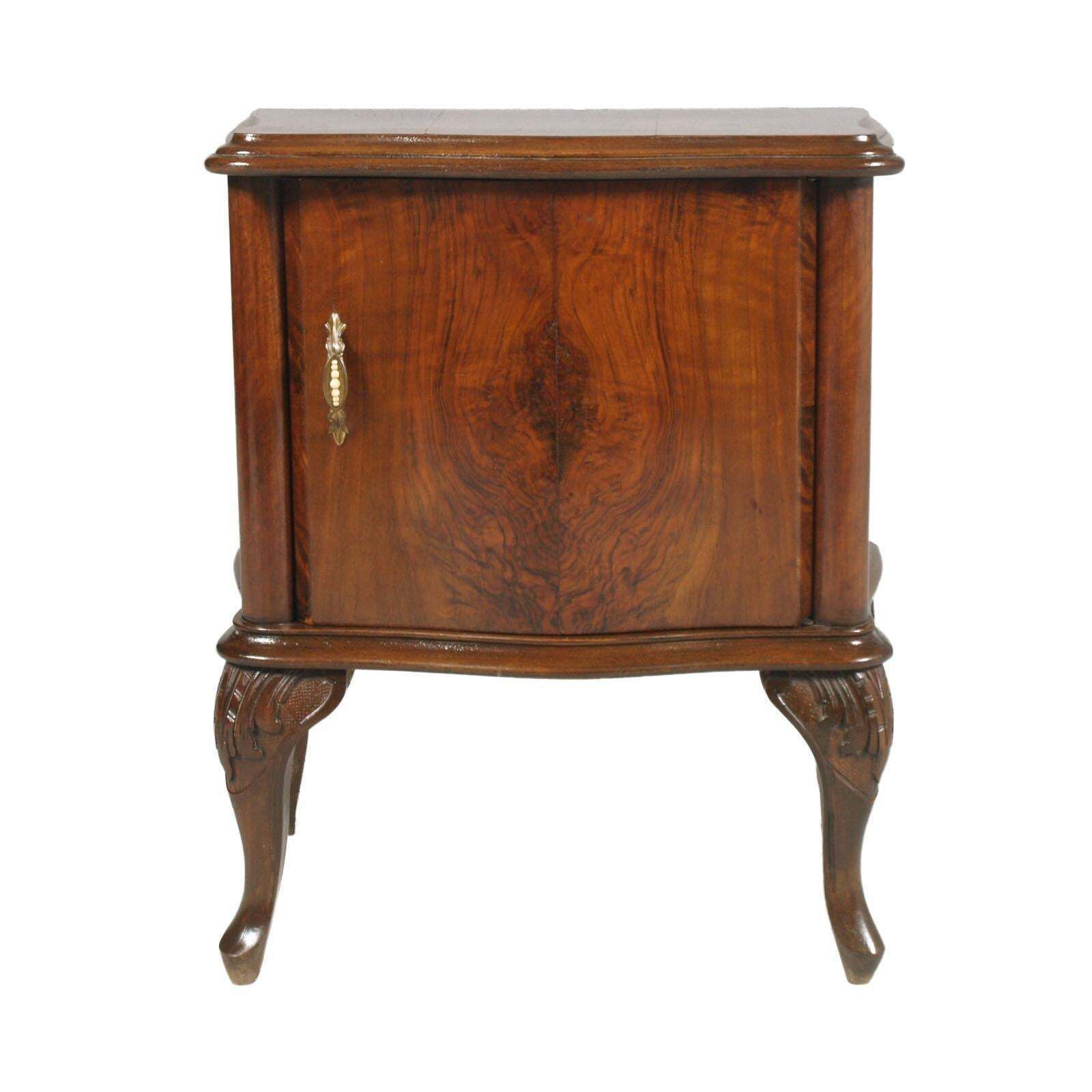 Venetian Baroque Nightstands, Hand Carved & Veneer Walnut, Restored Wax Polished photo for sale