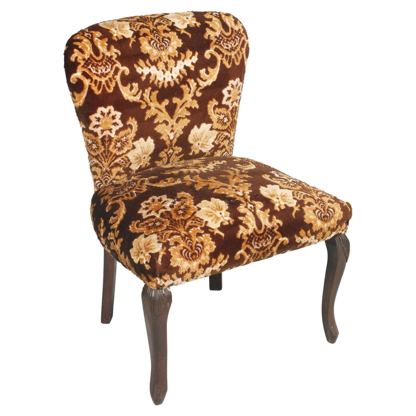 Original Pair Of Bedroom Armchairs With Footstool, Damask Velvet Upholstered photo furniture